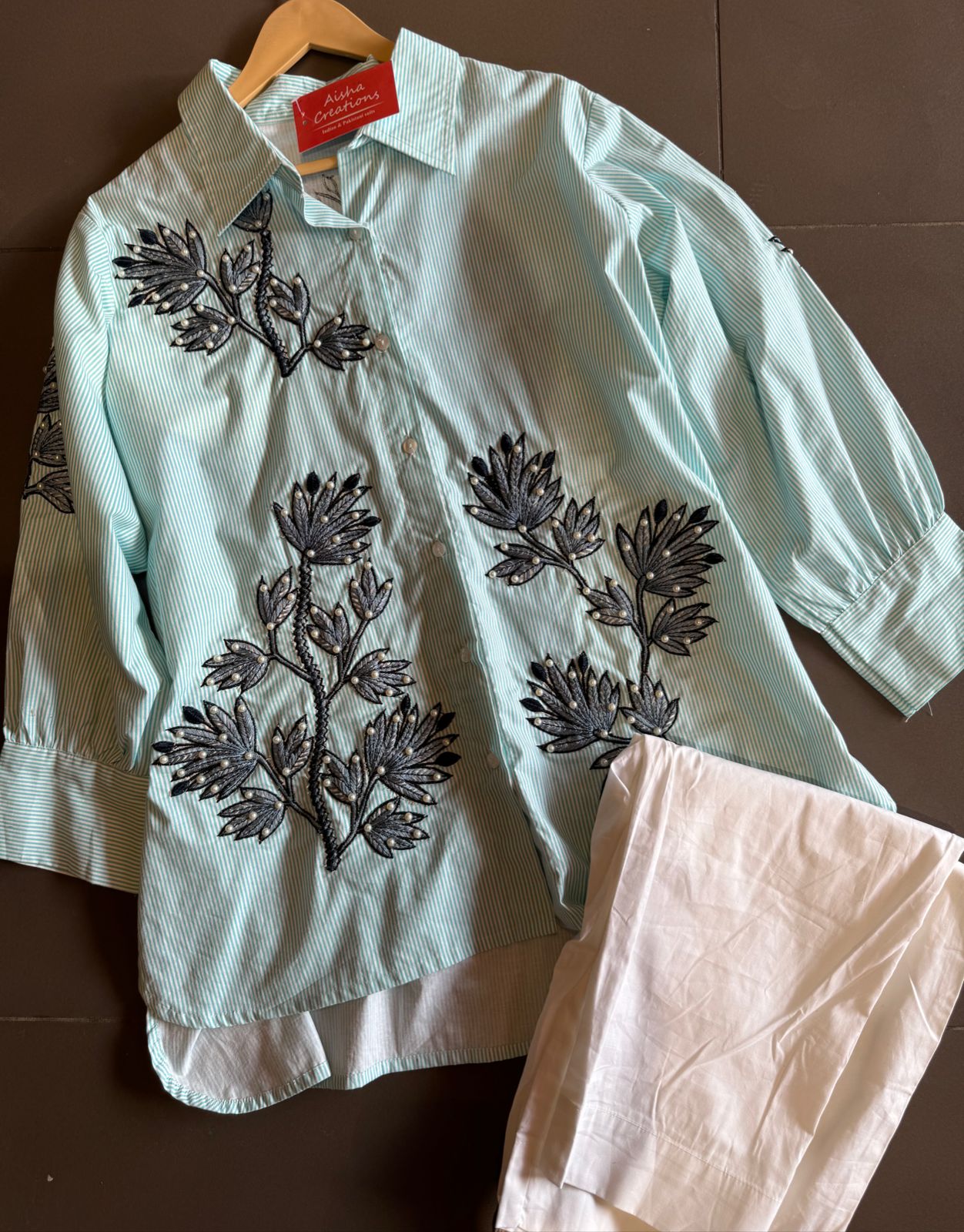 Stripes cotton shirt stitched with thread