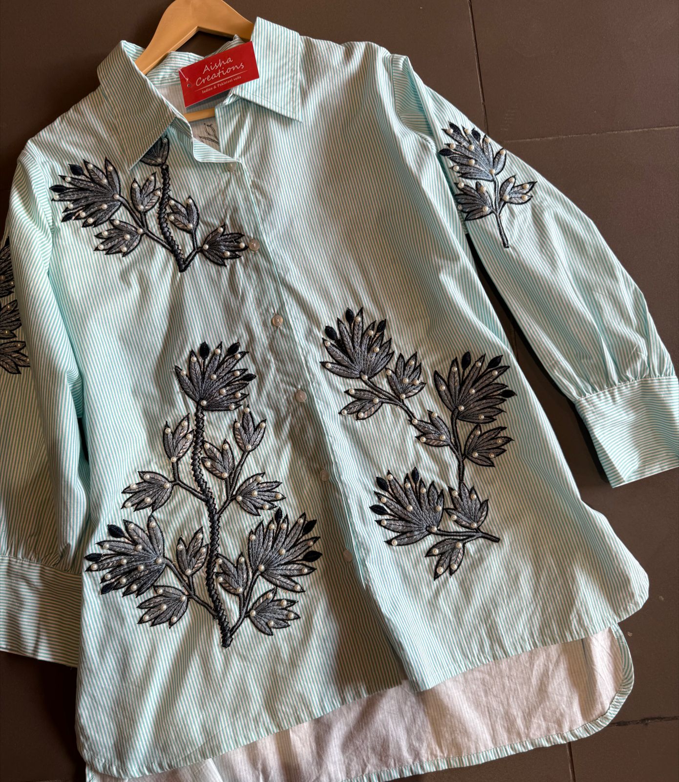 Stripes cotton shirt stitched with thread