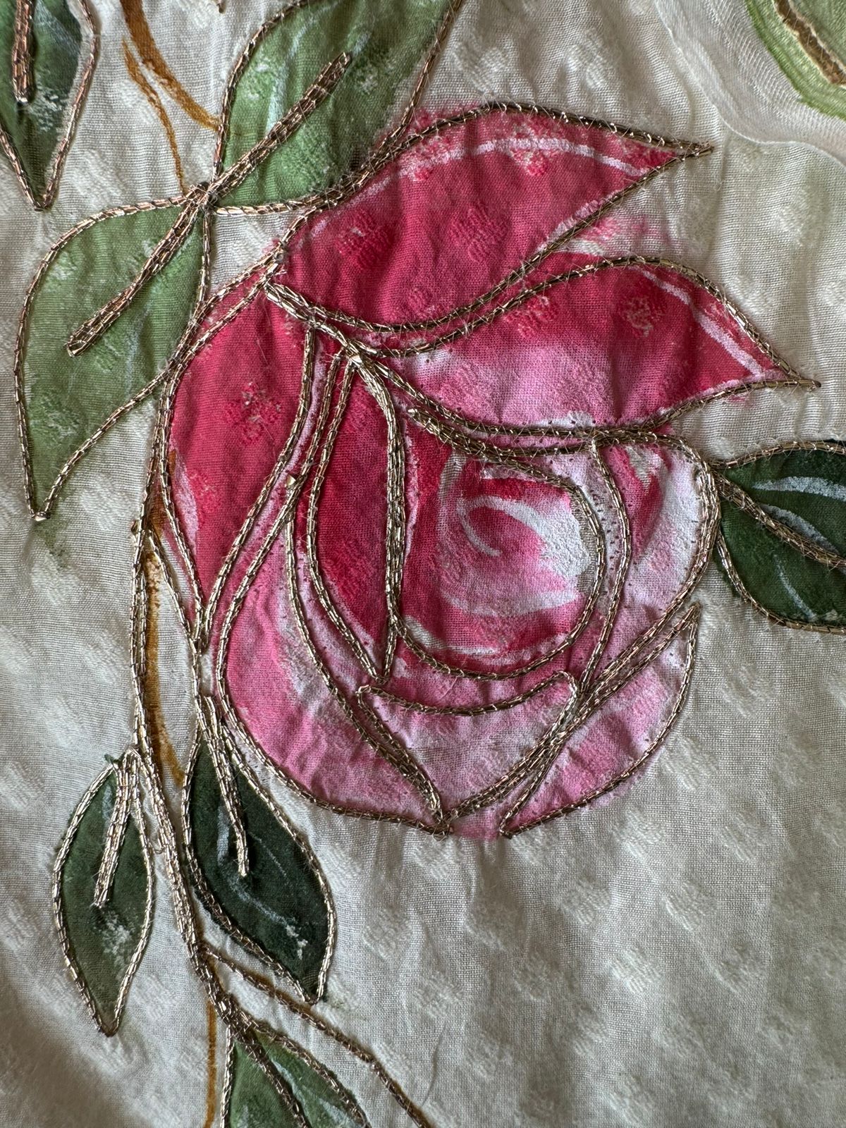 Soft self pure organic cotton shirt with Beautiful patchwork done on the neck front