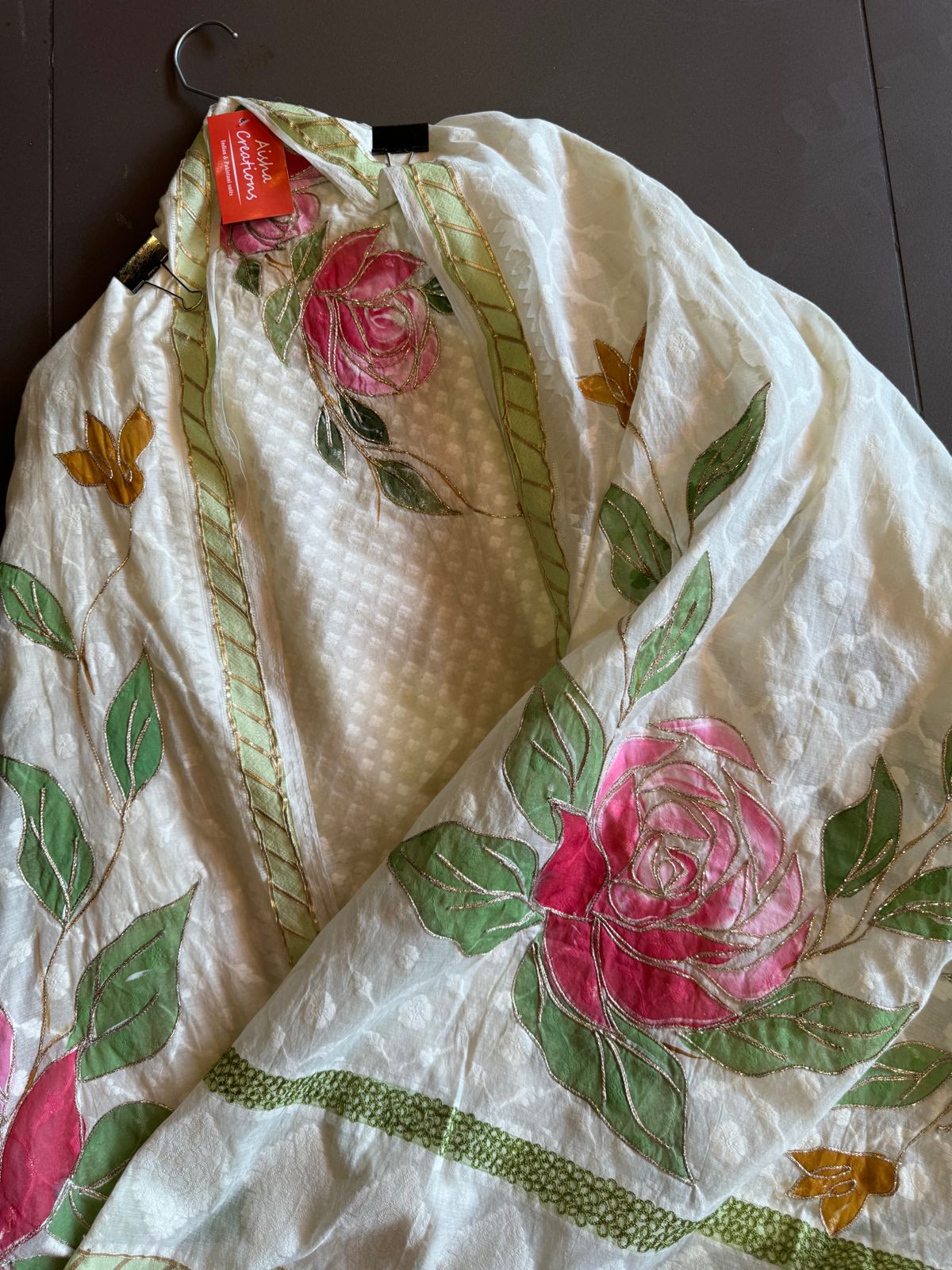 Soft self pure organic cotton shirt with Beautiful patchwork done on the neck front