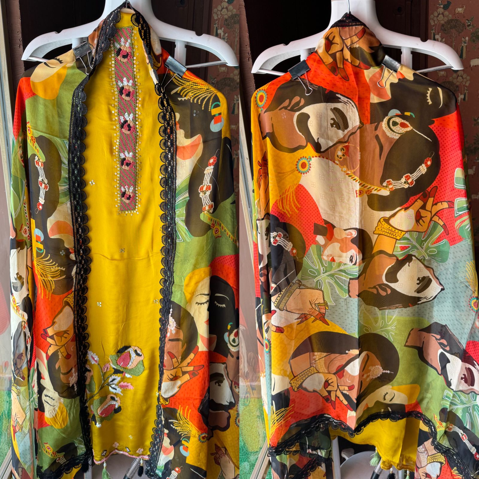 Soft organza Unstitched Full size shirt with Moti Work