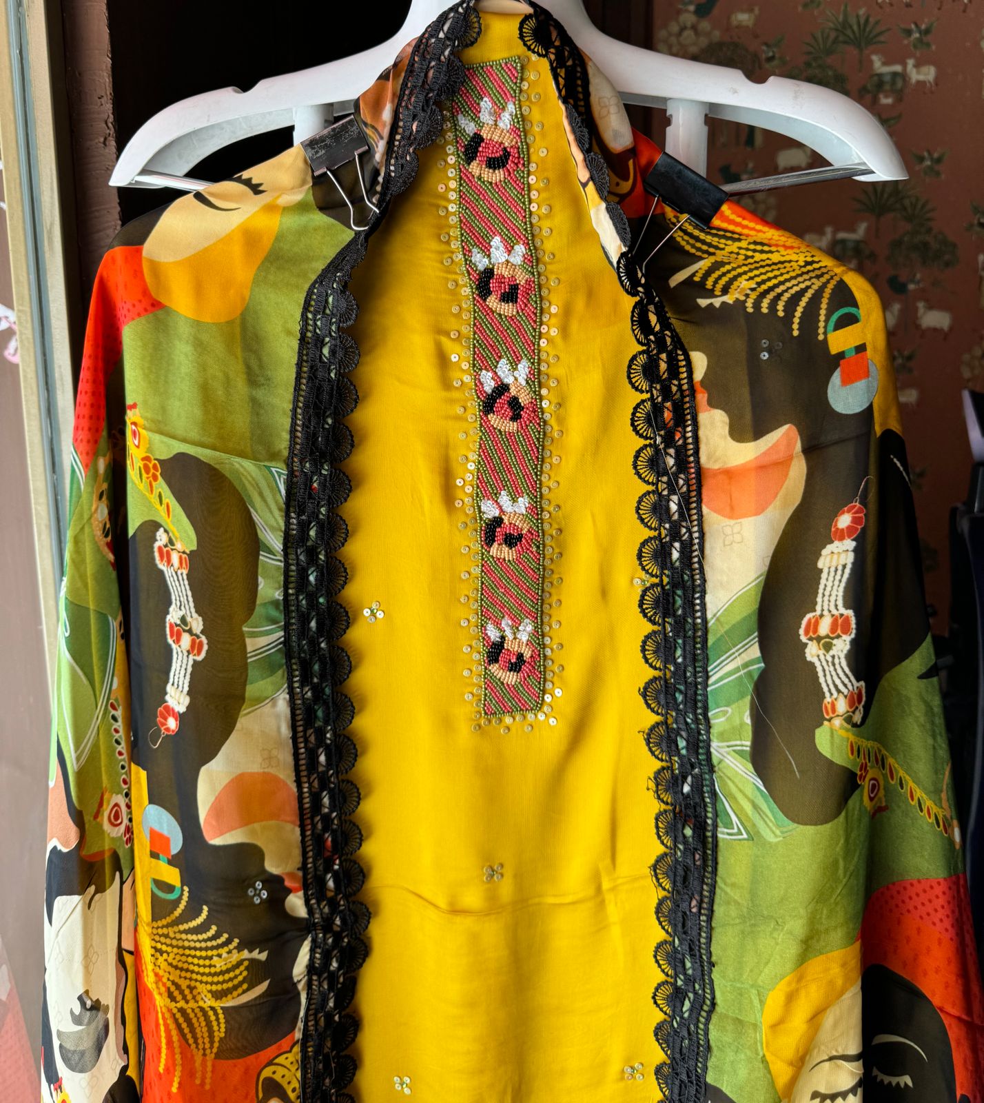 Soft organza Unstitched Full size shirt with Moti Work