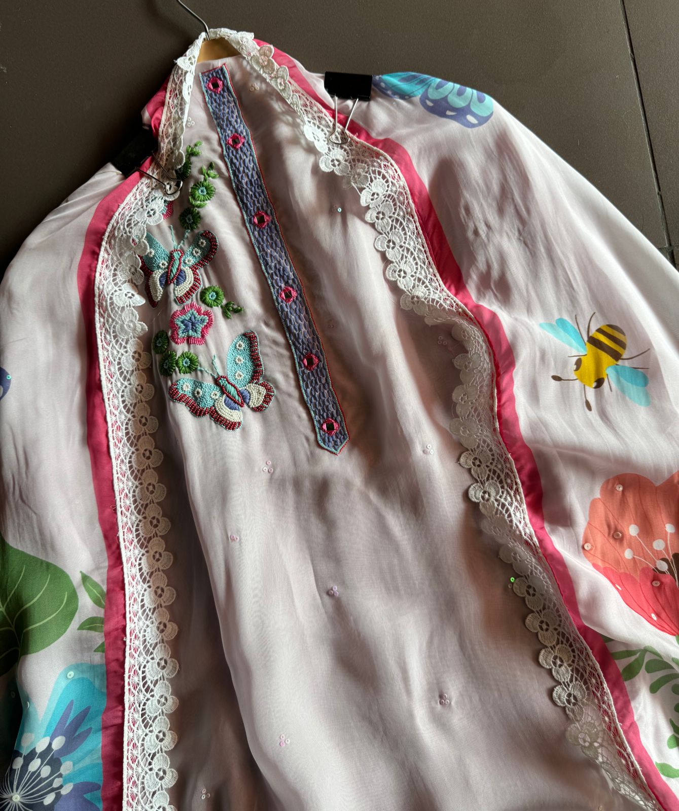 Soft organza Full size unstitched shirt with with Neck Patti