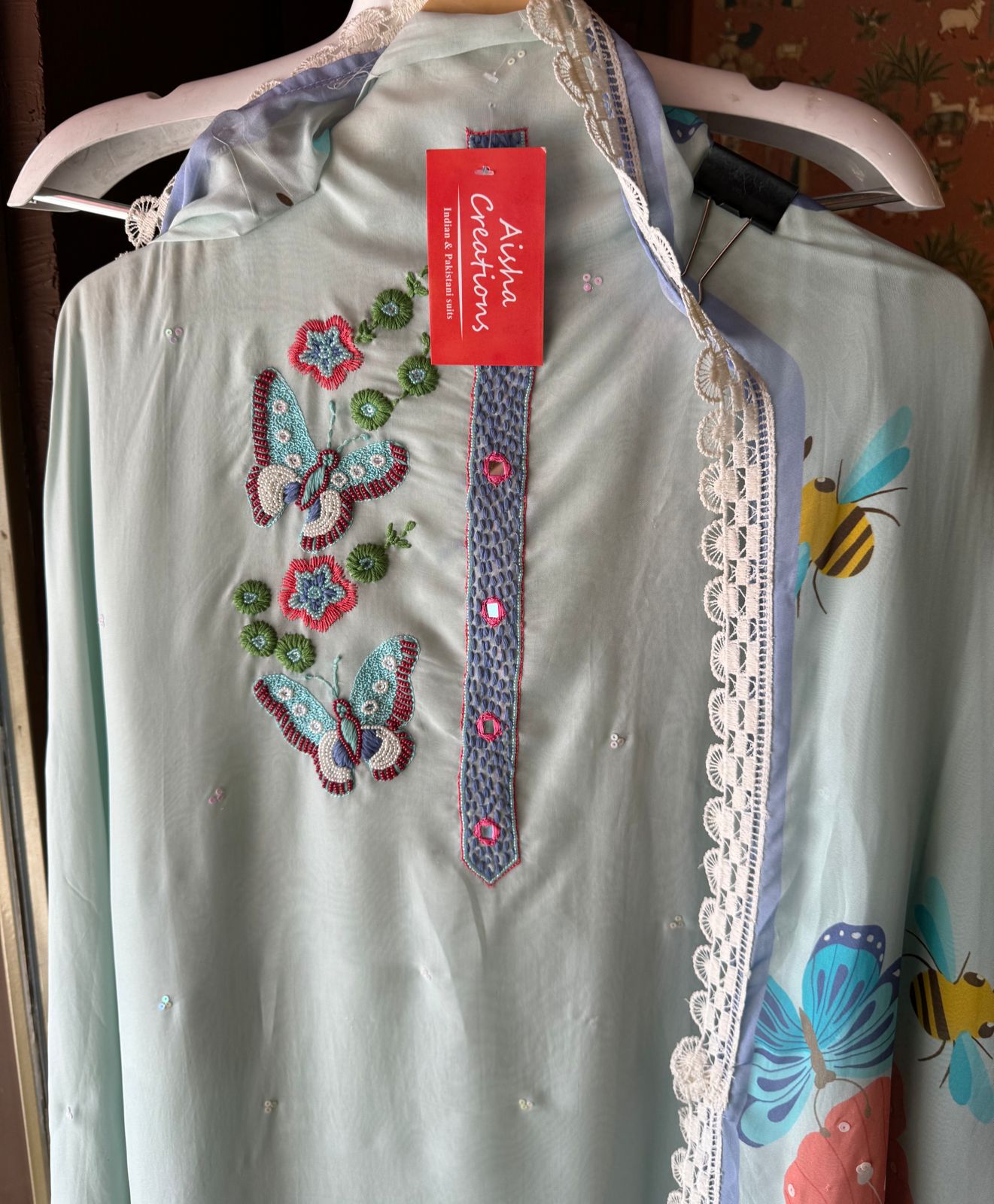 Soft organza Full size unstitched shirt with with Neck Patti