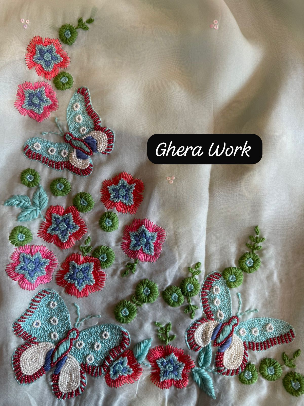 Soft organza Full size unstitched shirt with with Neck Patti