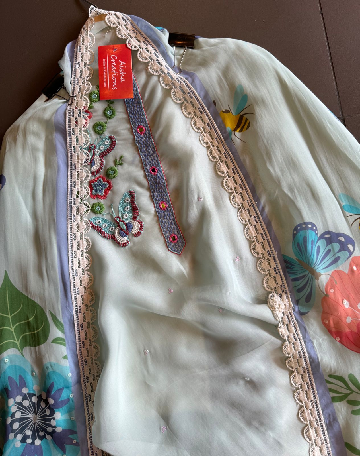 Soft organza Full size unstitched shirt with with Neck Patti