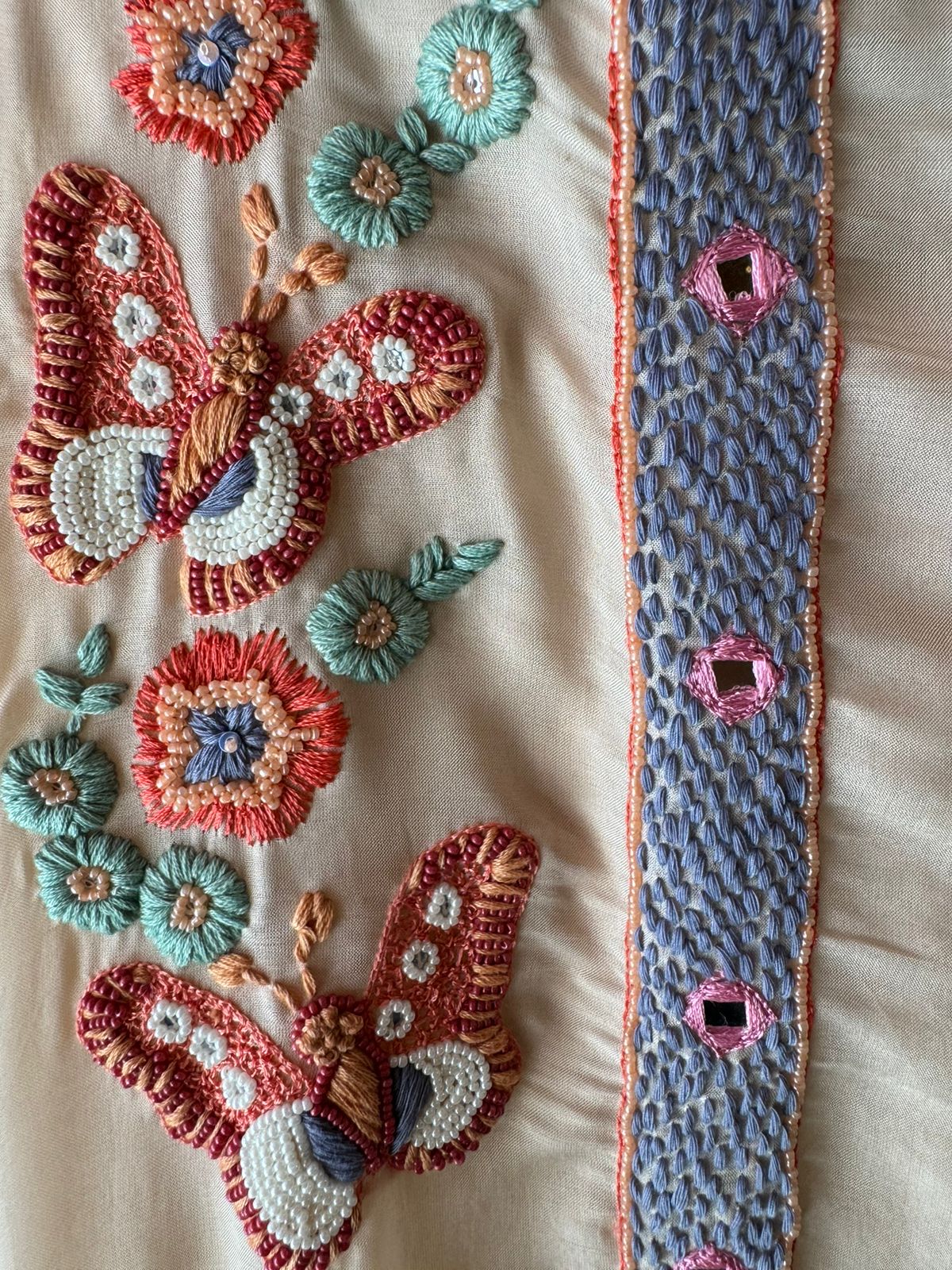 Soft organza Full size unstitched shirt with with Neck Patti