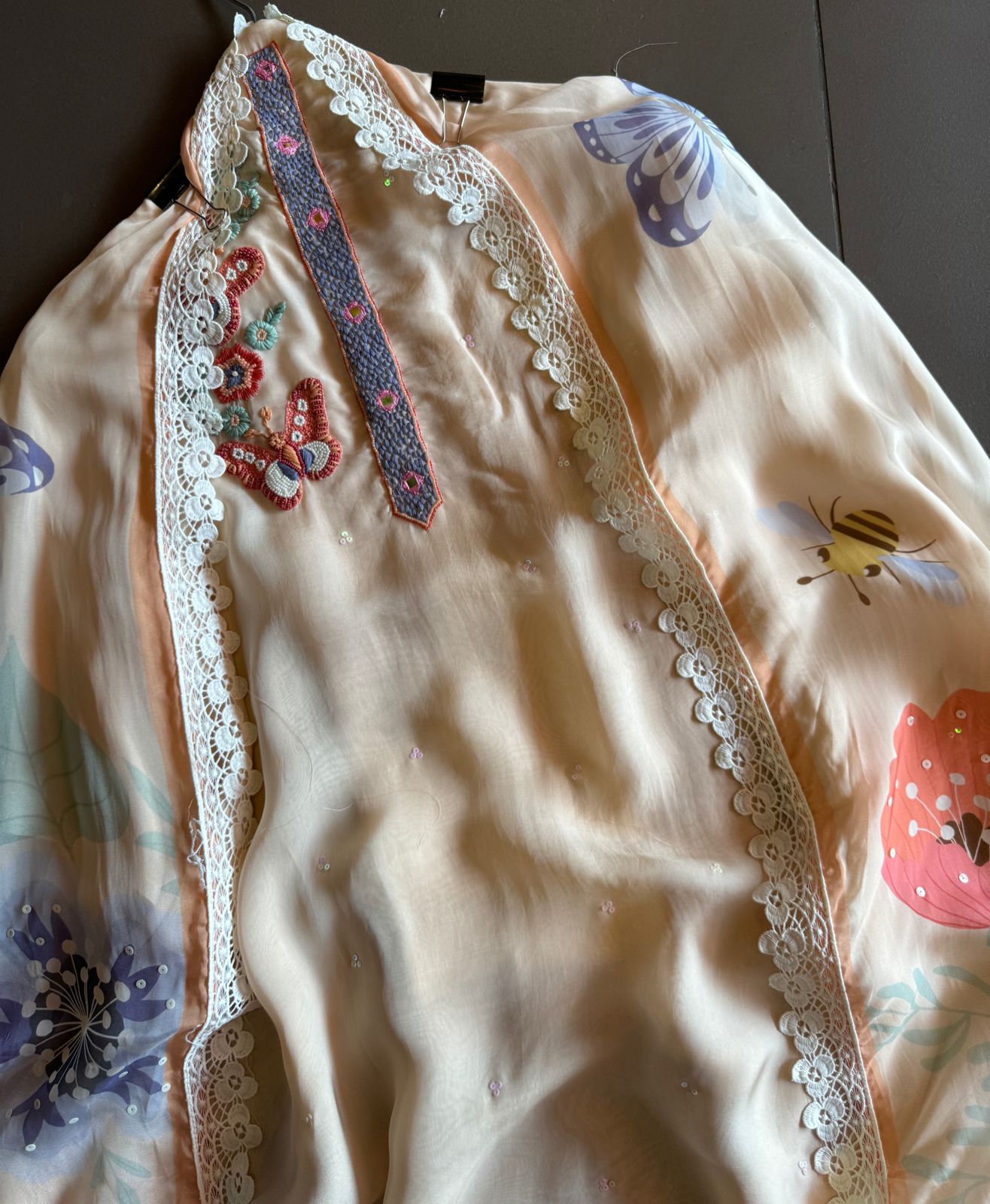 Soft organza Full size unstitched shirt with with Neck Patti