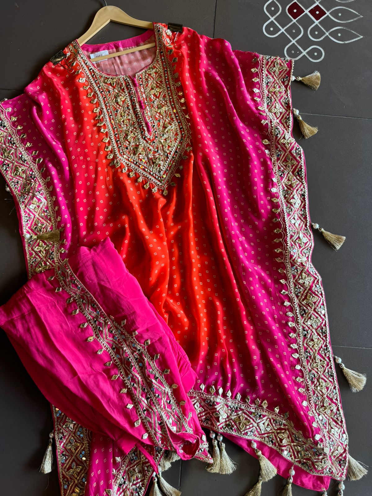 Pure crepe bandej printed kaaftan set ombre shaded