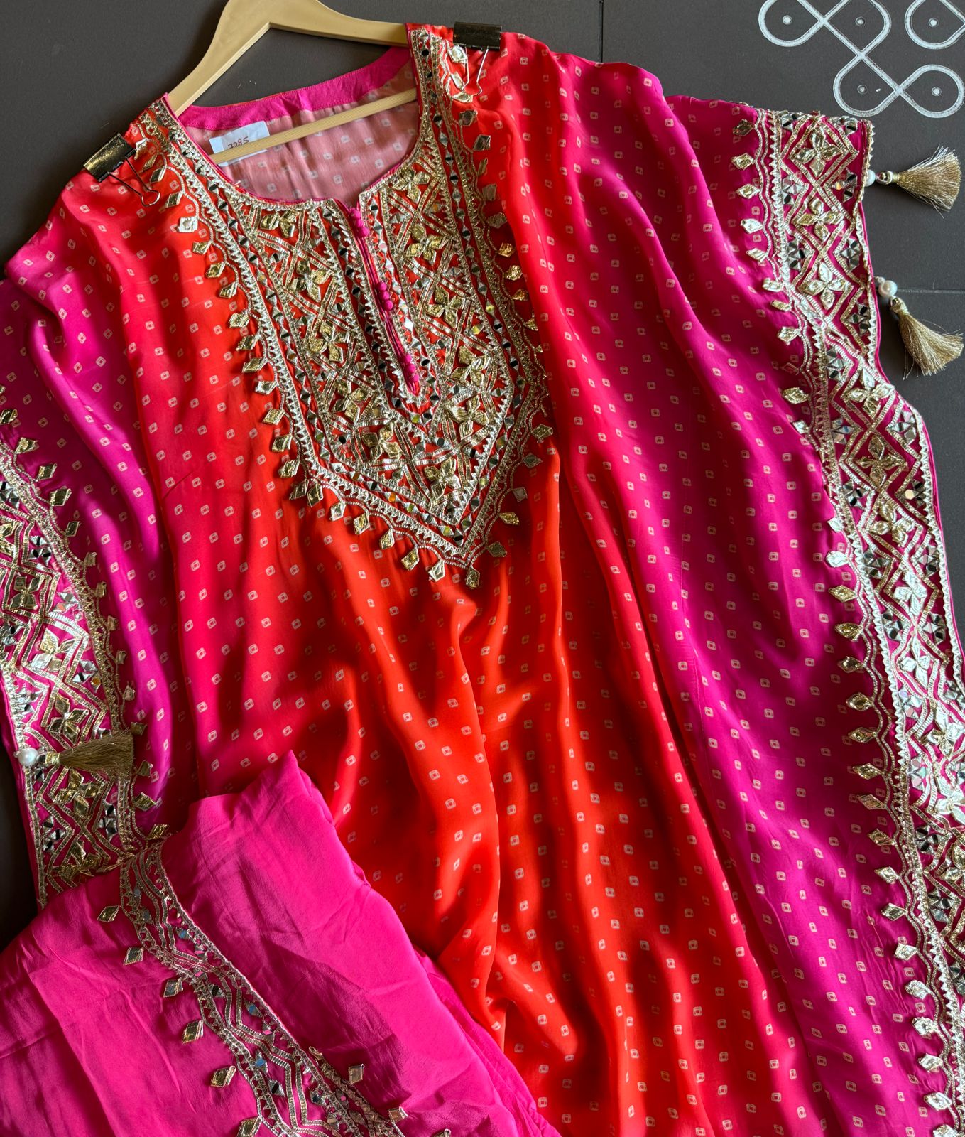 Pure crepe bandej printed kaaftan set ombre shaded