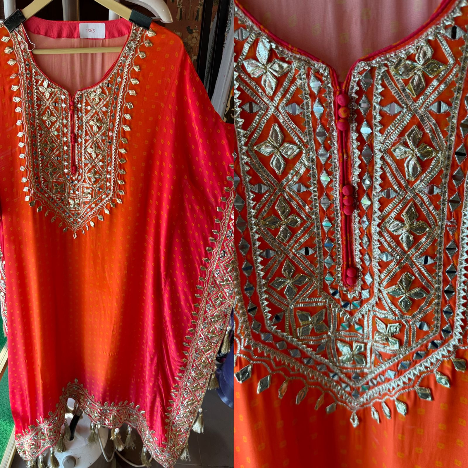 Pure crepe bandej printed kaaftan set ombre shaded