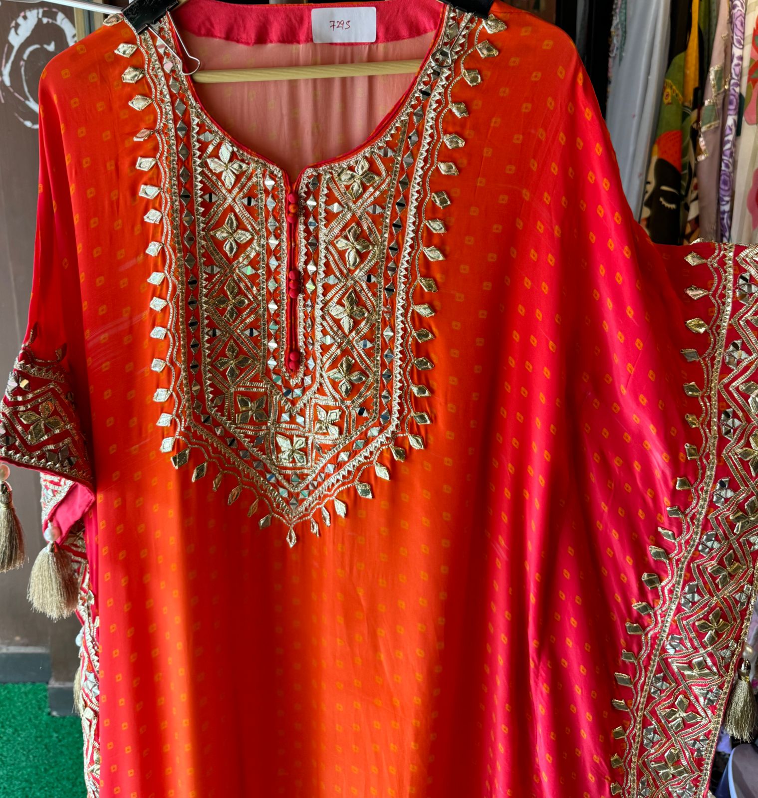 Pure crepe bandej printed kaaftan set ombre shaded