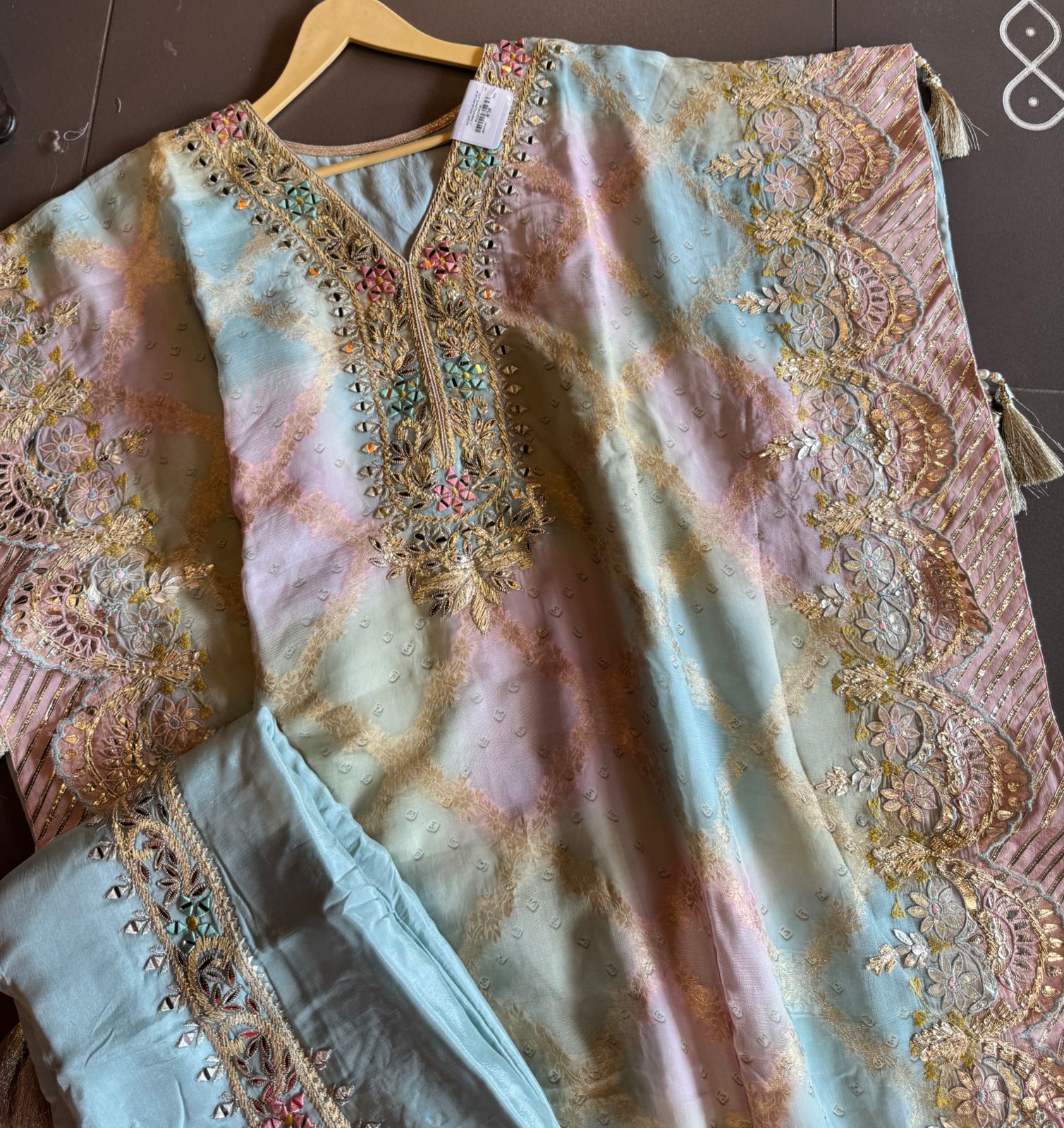 Banarsi silk Tye and Dye look kaaftan Multi shaded with Cutwork