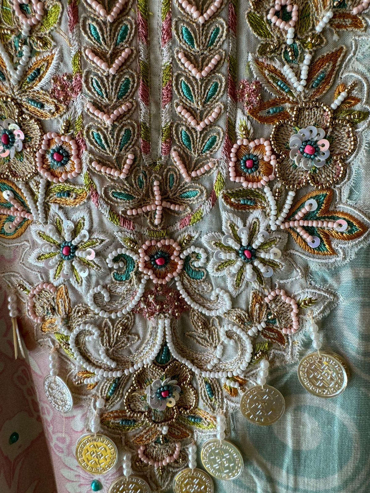 Pure handloom cotton Unstitched suit piece very beautiful print with handwork highlighting on the complete shirt front