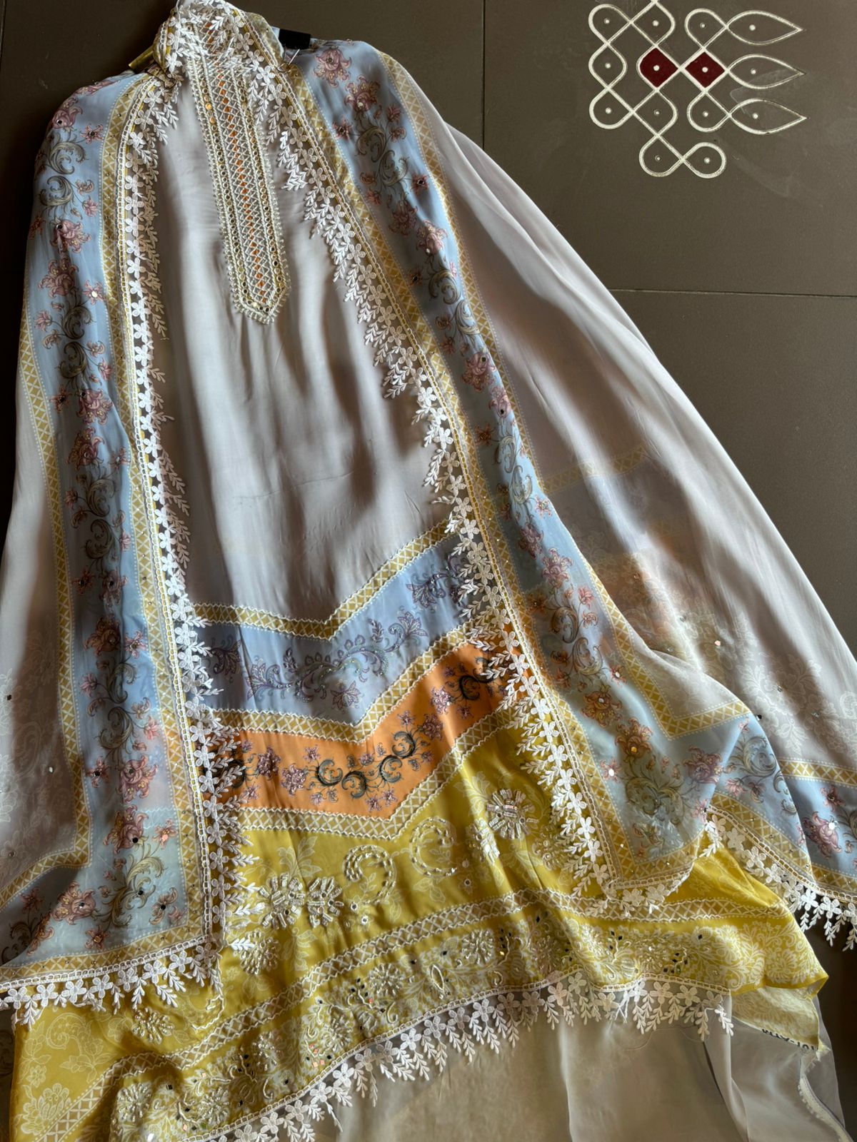 Soft satin crepe full size unstitched Shirt with very beautiful Neckline with nalki embellishments.