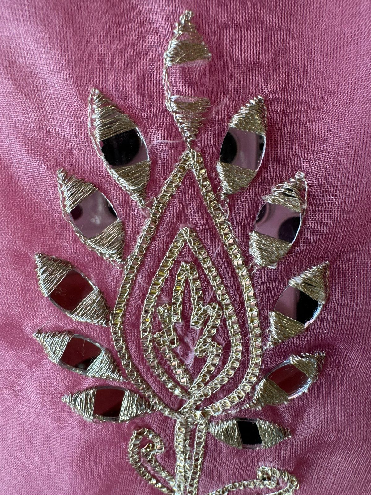 Pure organza Unstitched shirt with Multi Patchwork with original mirror and gotta detailings