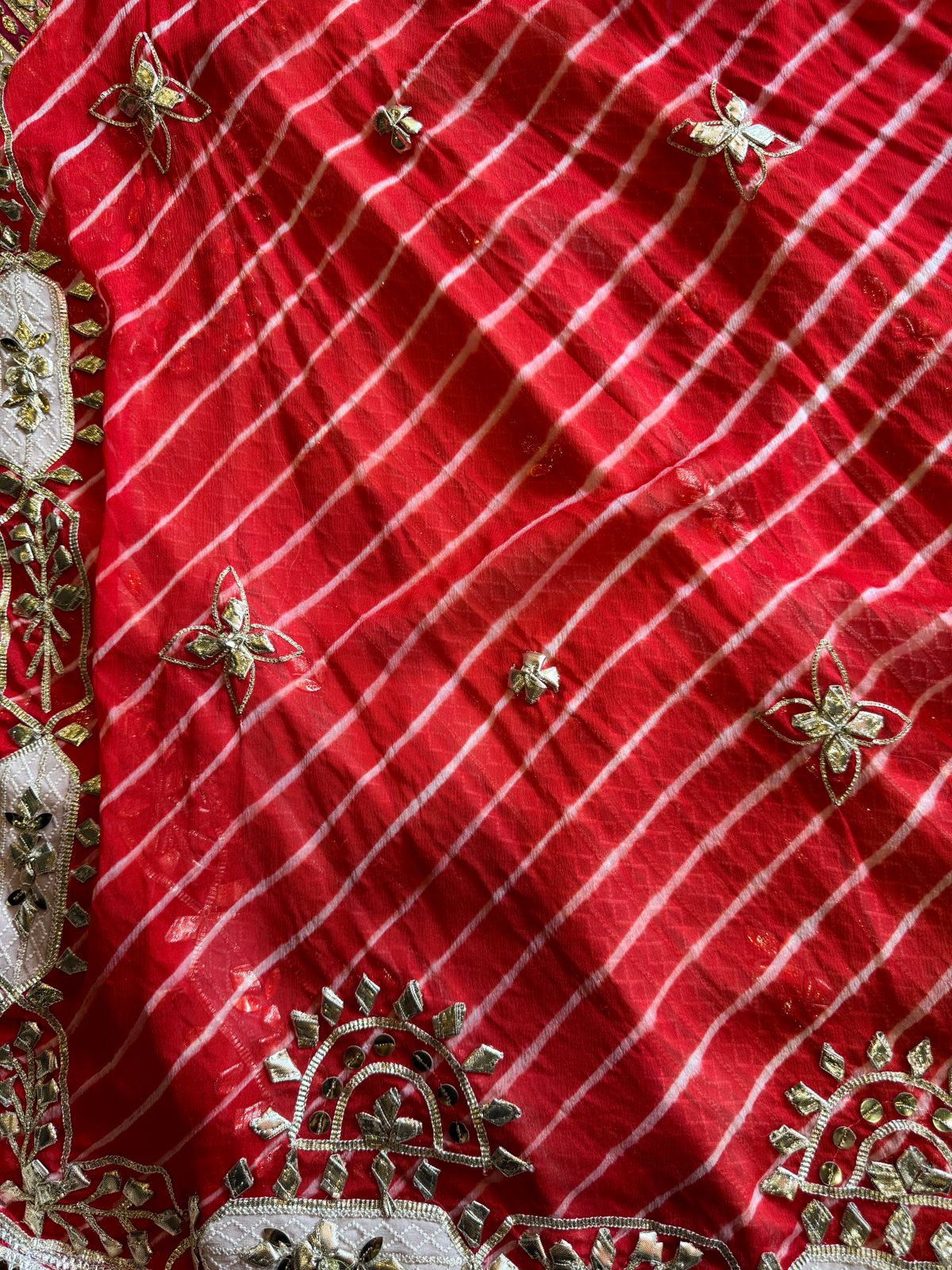 Pure Georgette Self embroidered shirt with heavy gotta Patti work done on the neckline