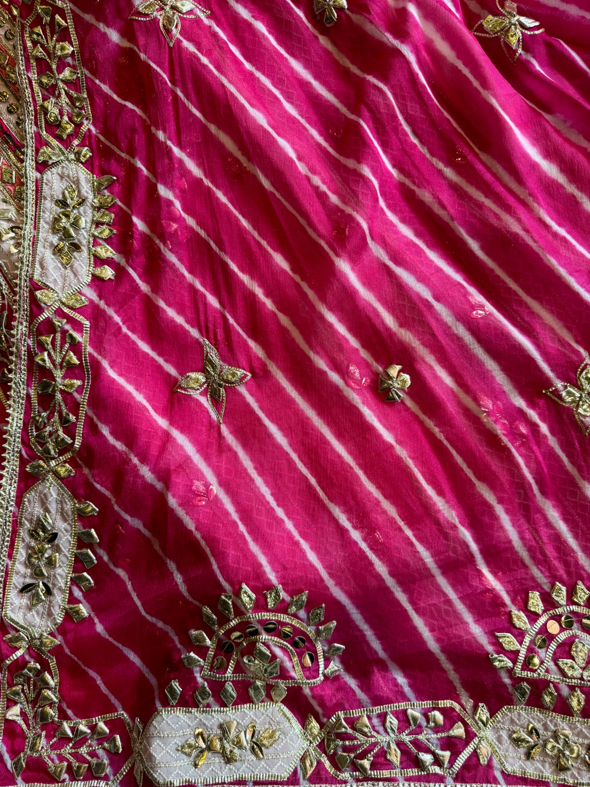 Pure Georgette Self embroidered shirt with heavy gotta Patti work done on the neckline