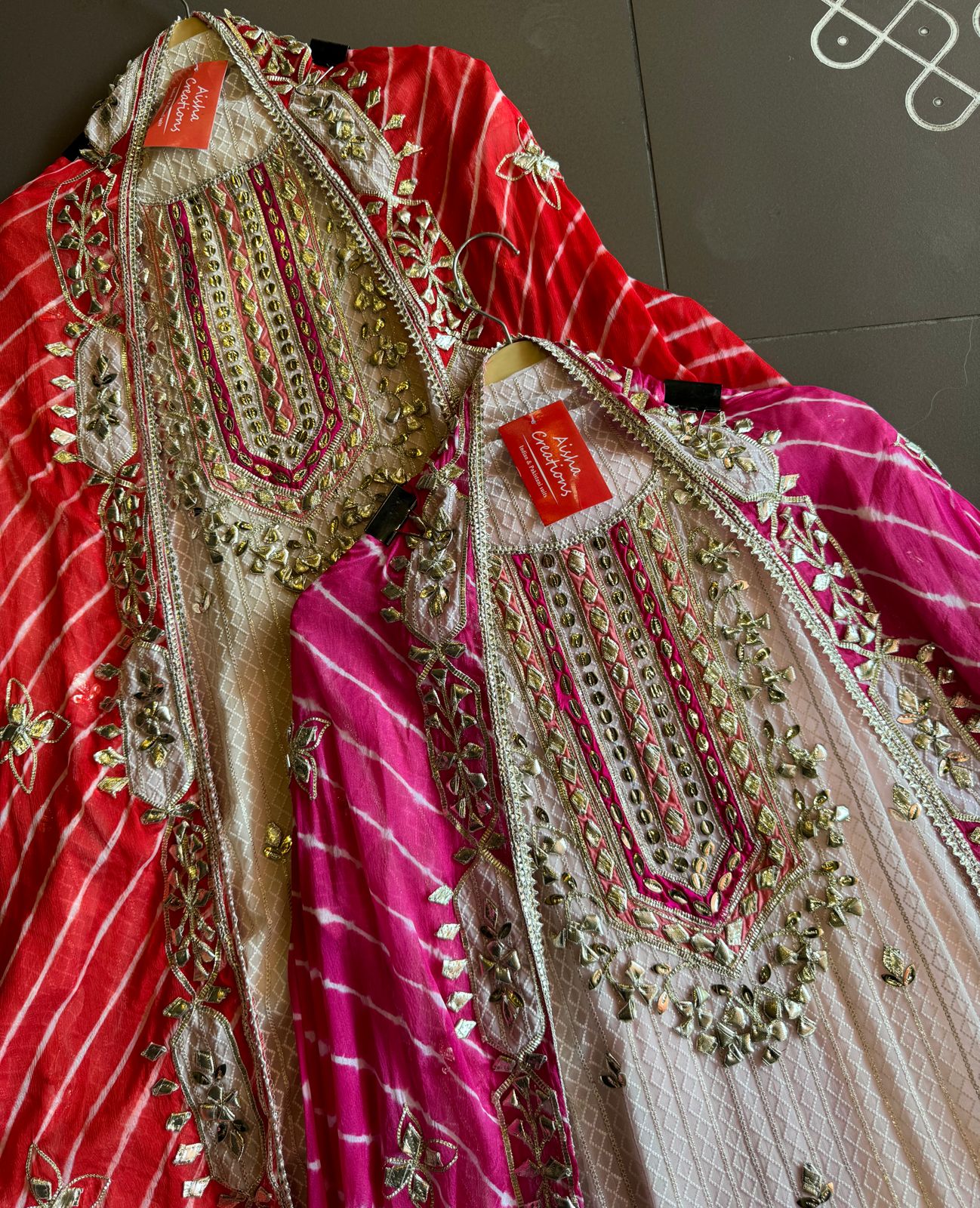 Pure Georgette Self embroidered shirt with heavy gotta Patti work done on the neckline