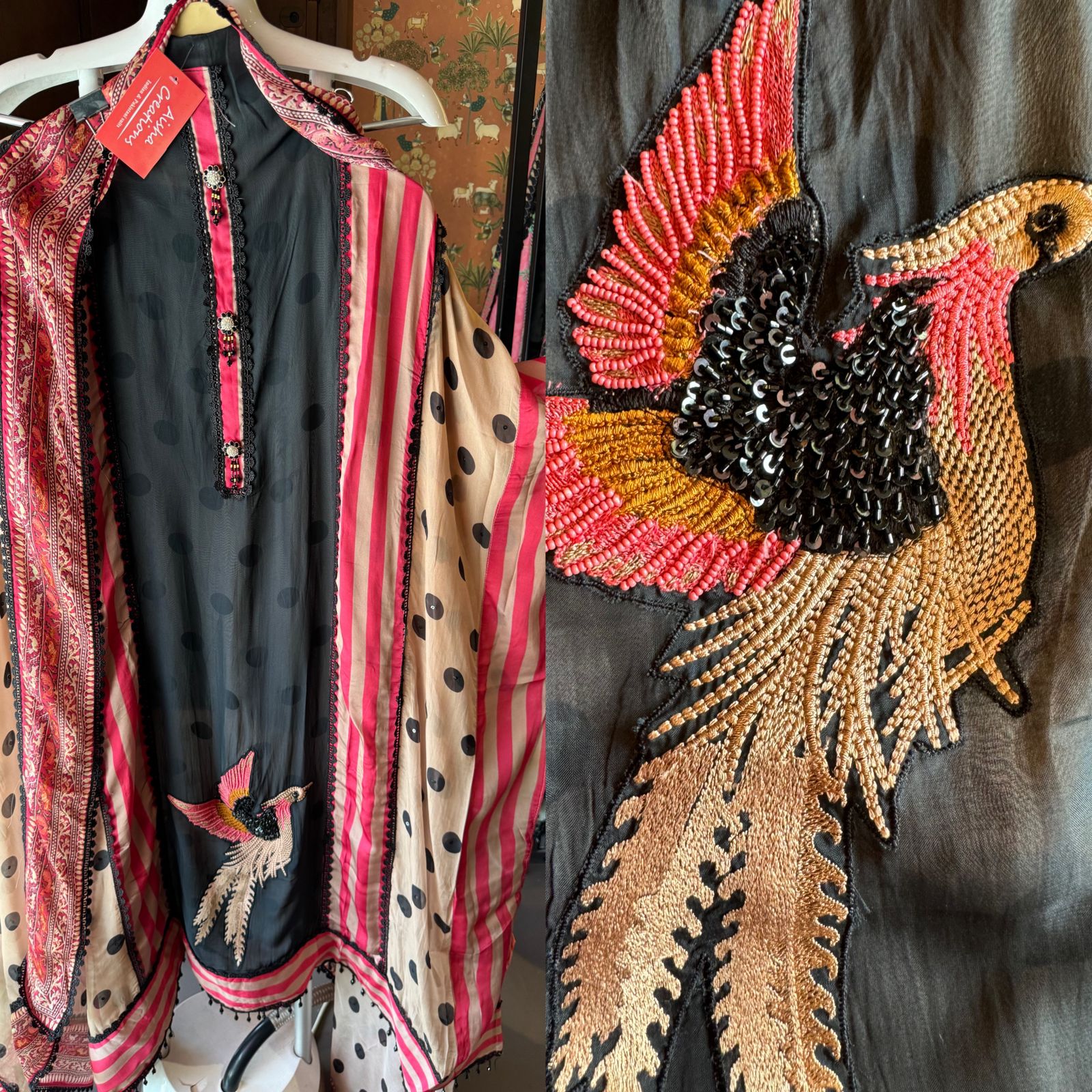 Soft organza Unstitched full size shirt with Beautiful neck Patti with crochia lace