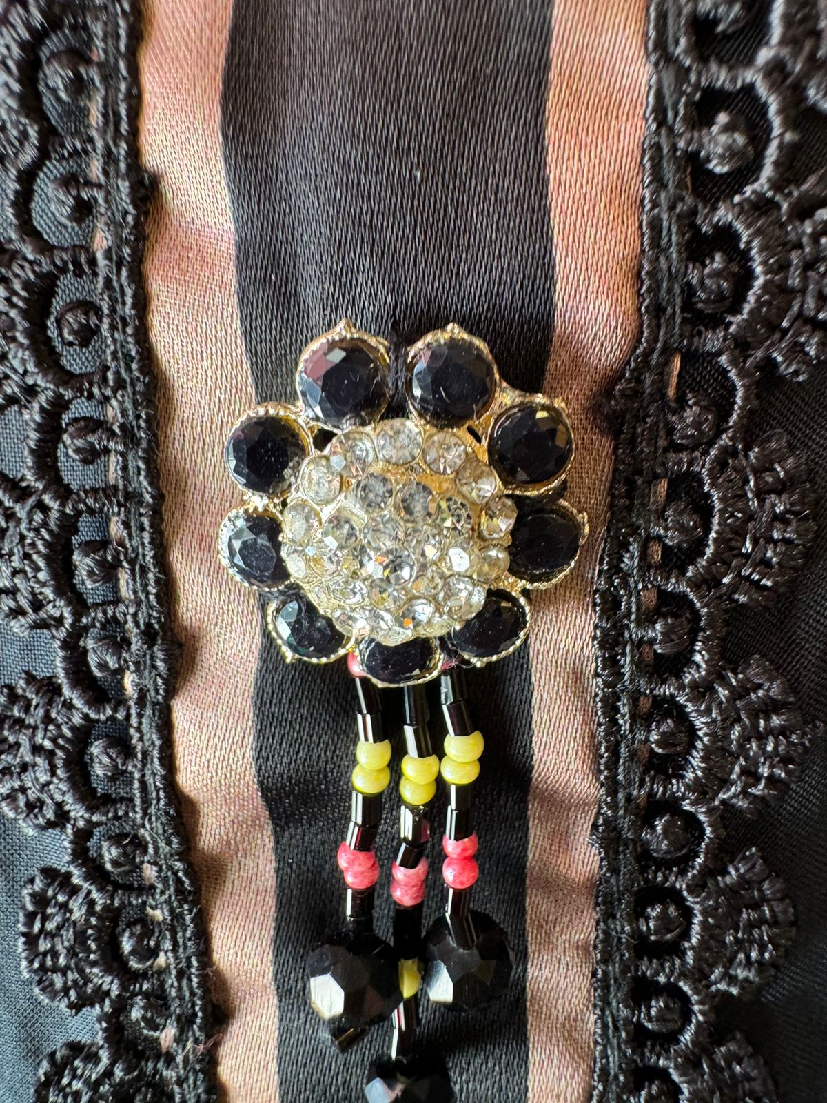 Soft organza Unstitched full size shirt with Beautiful neck Patti with crochia lace and stone work tassels