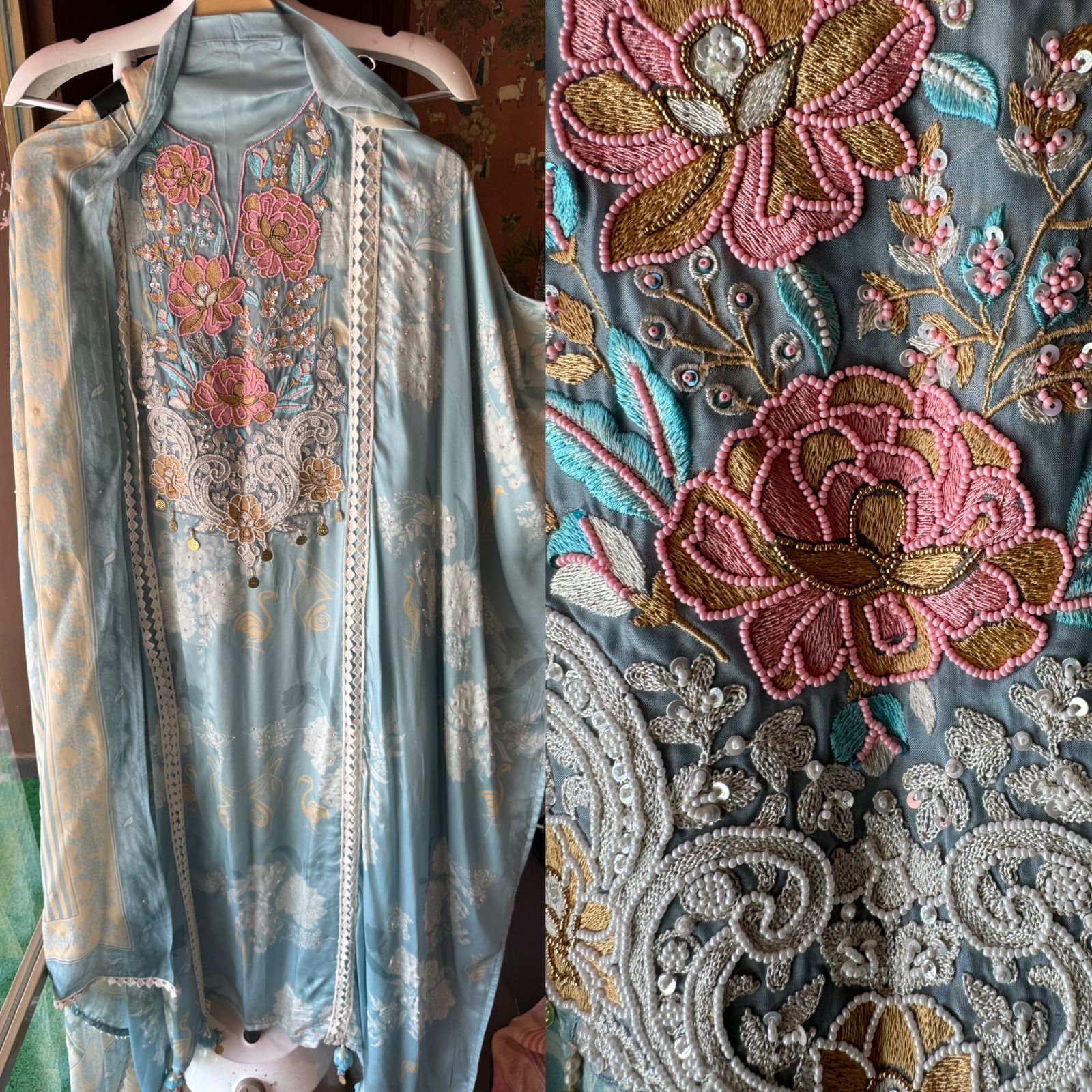 Pure digital printed Very high quality Shirt (Unstitched and full in size) with handwork