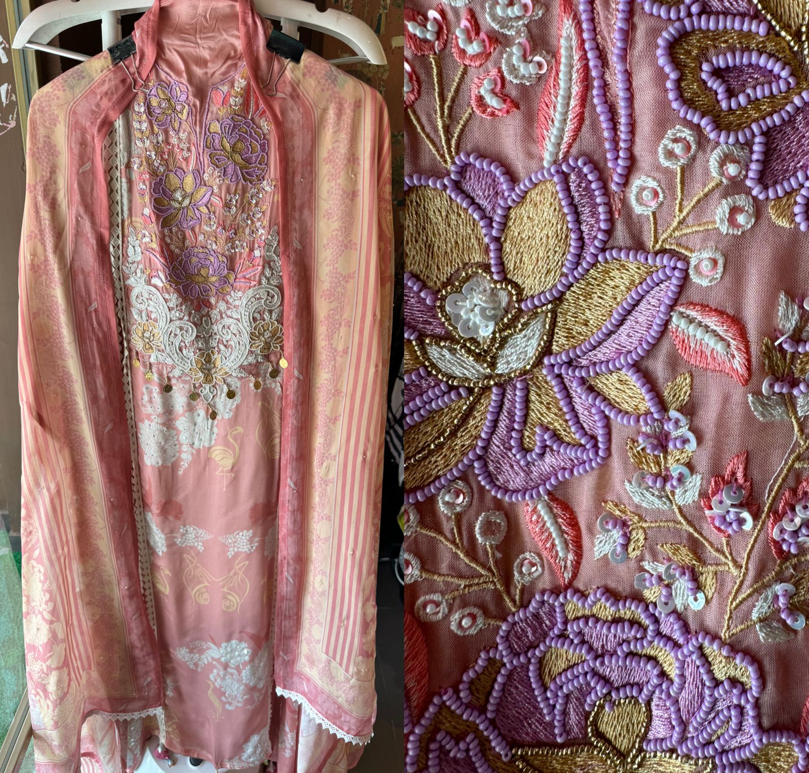 Pure digital printed Very high quality Shirt (Unstitched and full in size) with handwork