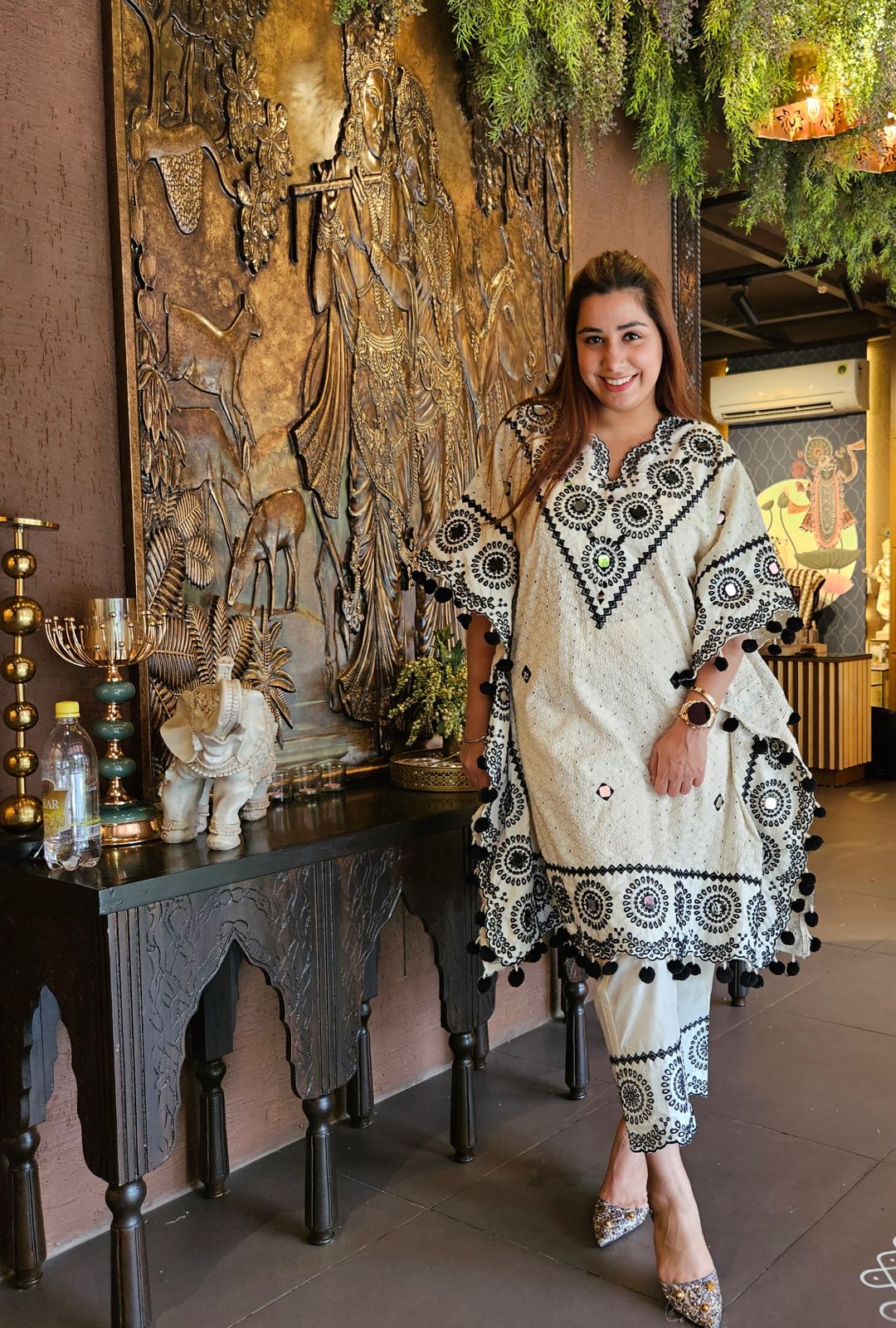 Pure hakuba chicken kaaftan set (Stitched KAAFTAN) with Beautiful thread embroidery done