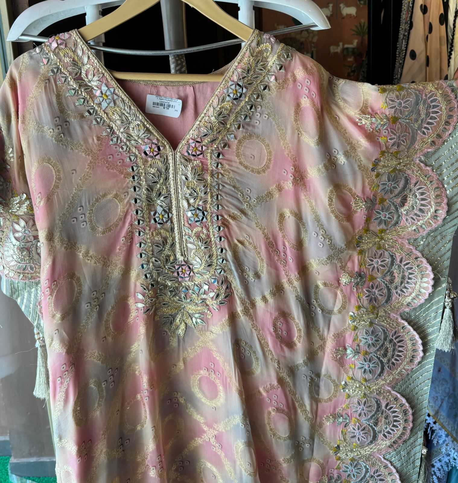 Banarsi silk Tye and Dye look kaaftan Multi shaded with Cutwork designing