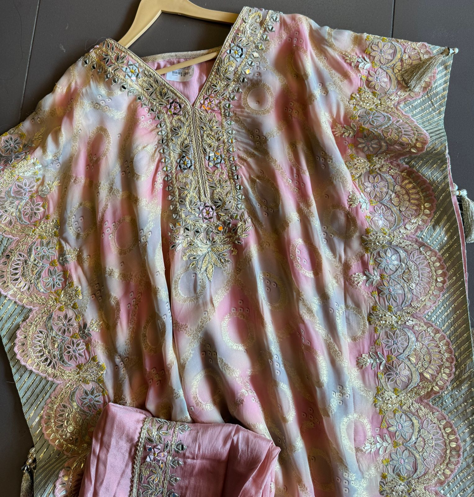 Banarsi silk Tye and Dye look kaaftan Multi shaded with Cutwork designing