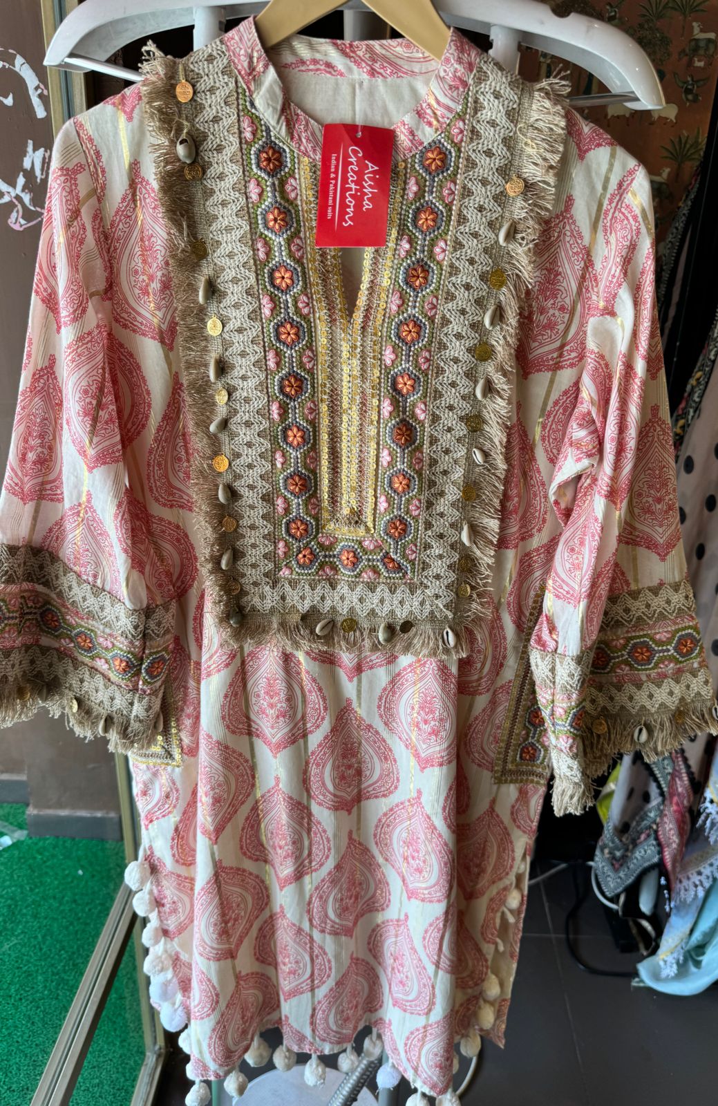 Soft cotton Stitched Shirt with block printing with lurex weavings with beautiful just patch