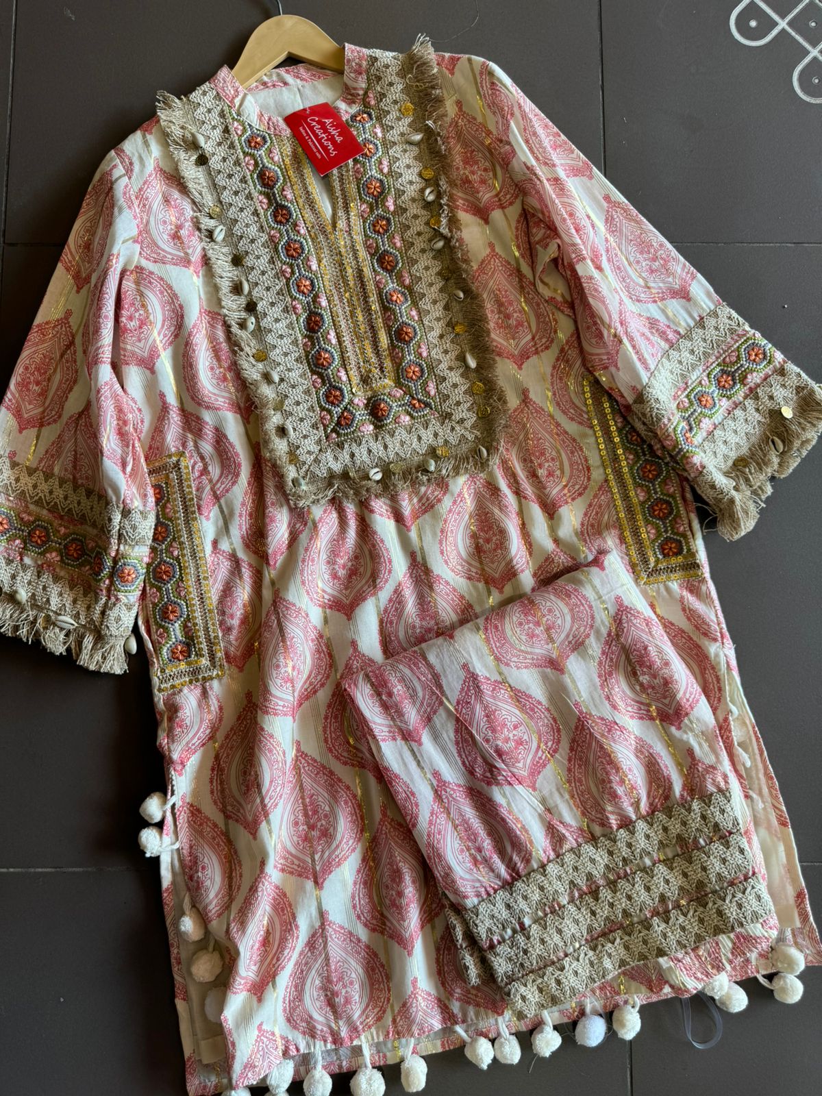 Soft cotton Stitched Shirt with block printing with lurex weavings with beautiful just patch