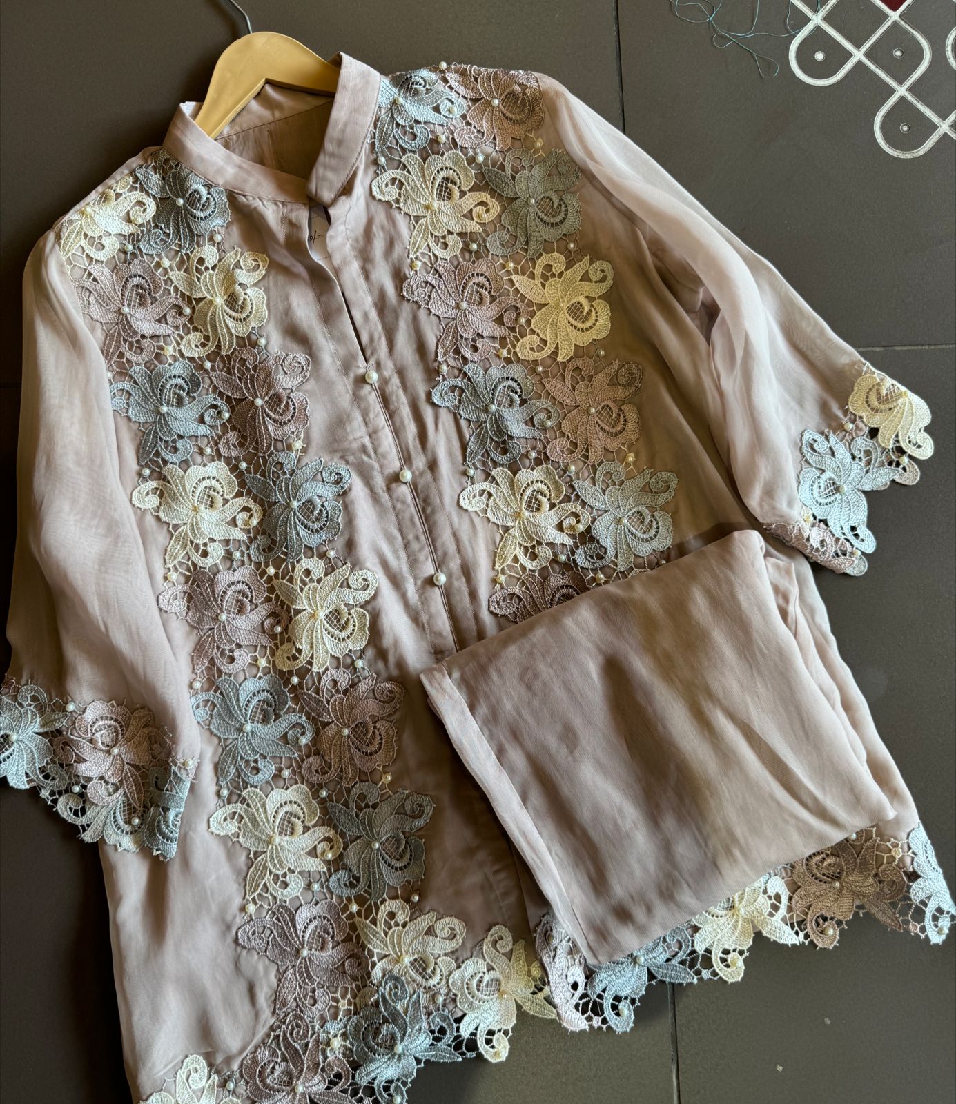 Soft organza COORD set with Beautiful lace imported lace detailings