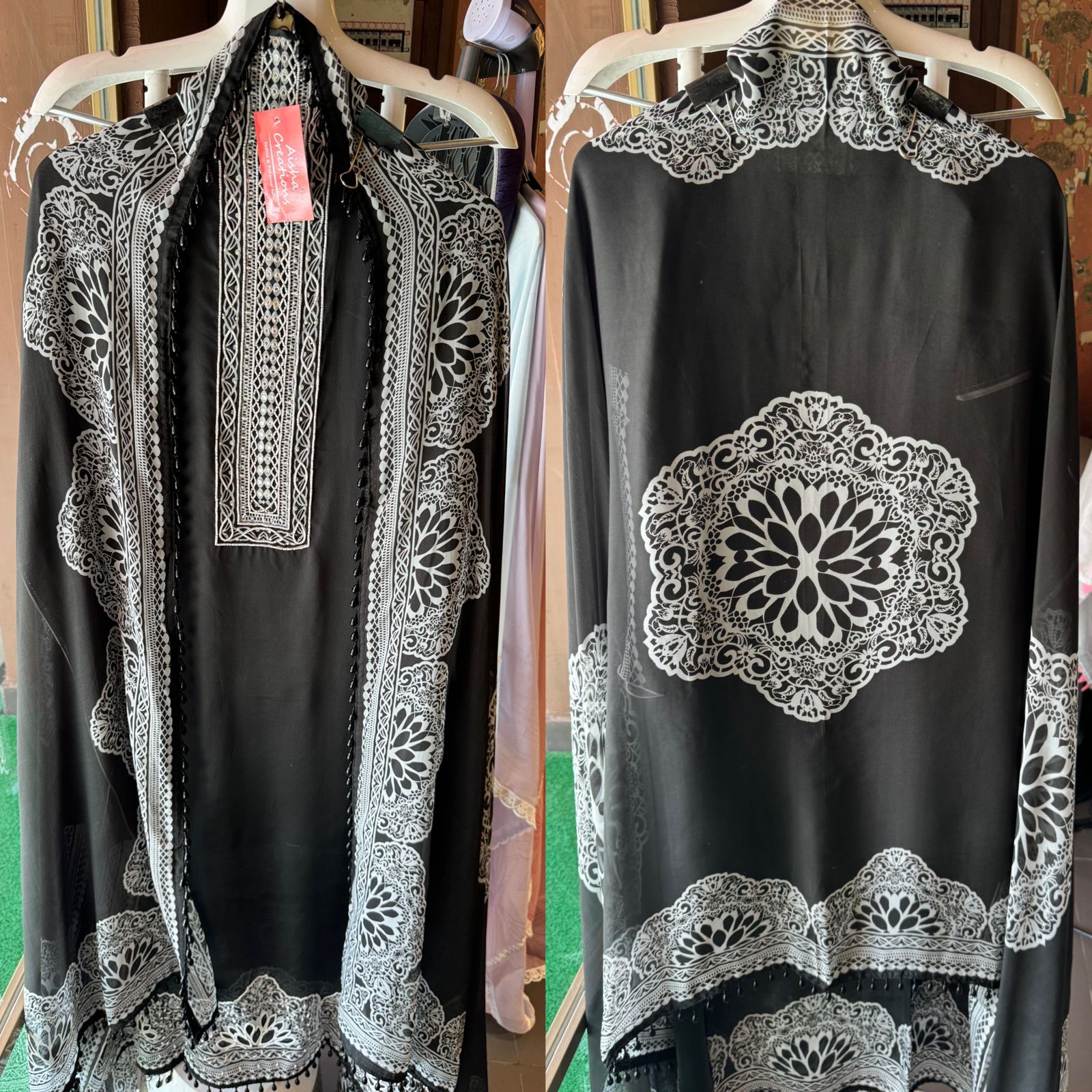 Pure satin Silk shirt with Pearl embellished neckline