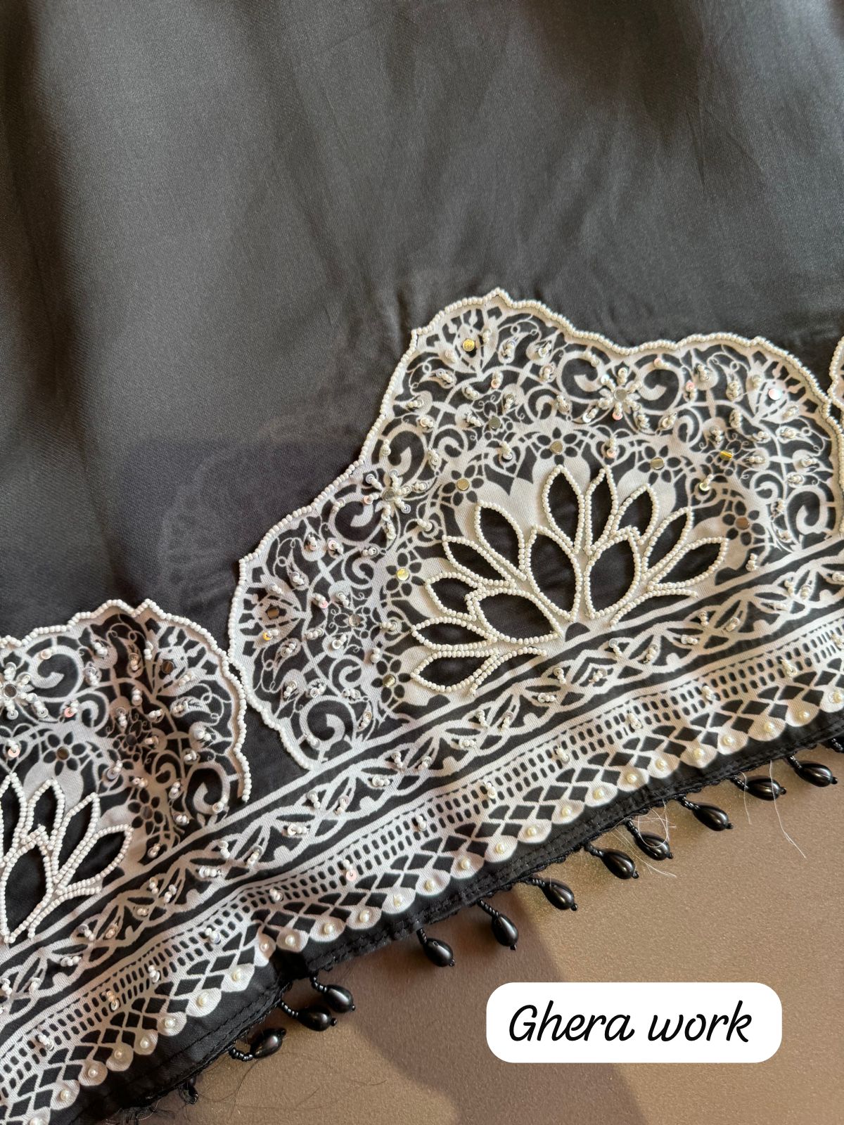 Pure satin Silk shirt with Pearl embellished neckline