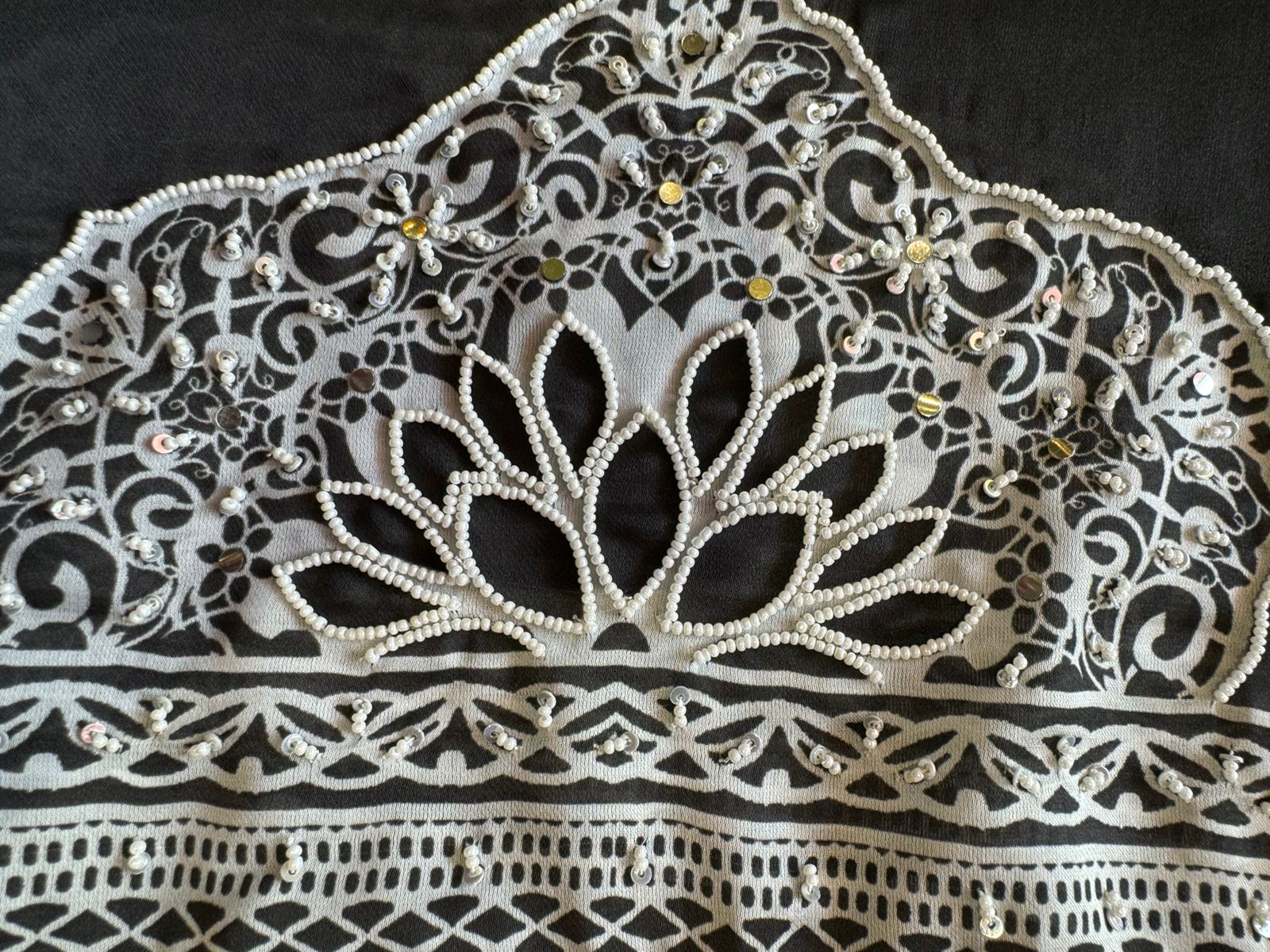 Pure satin Silk shirt with Pearl embellished neckline