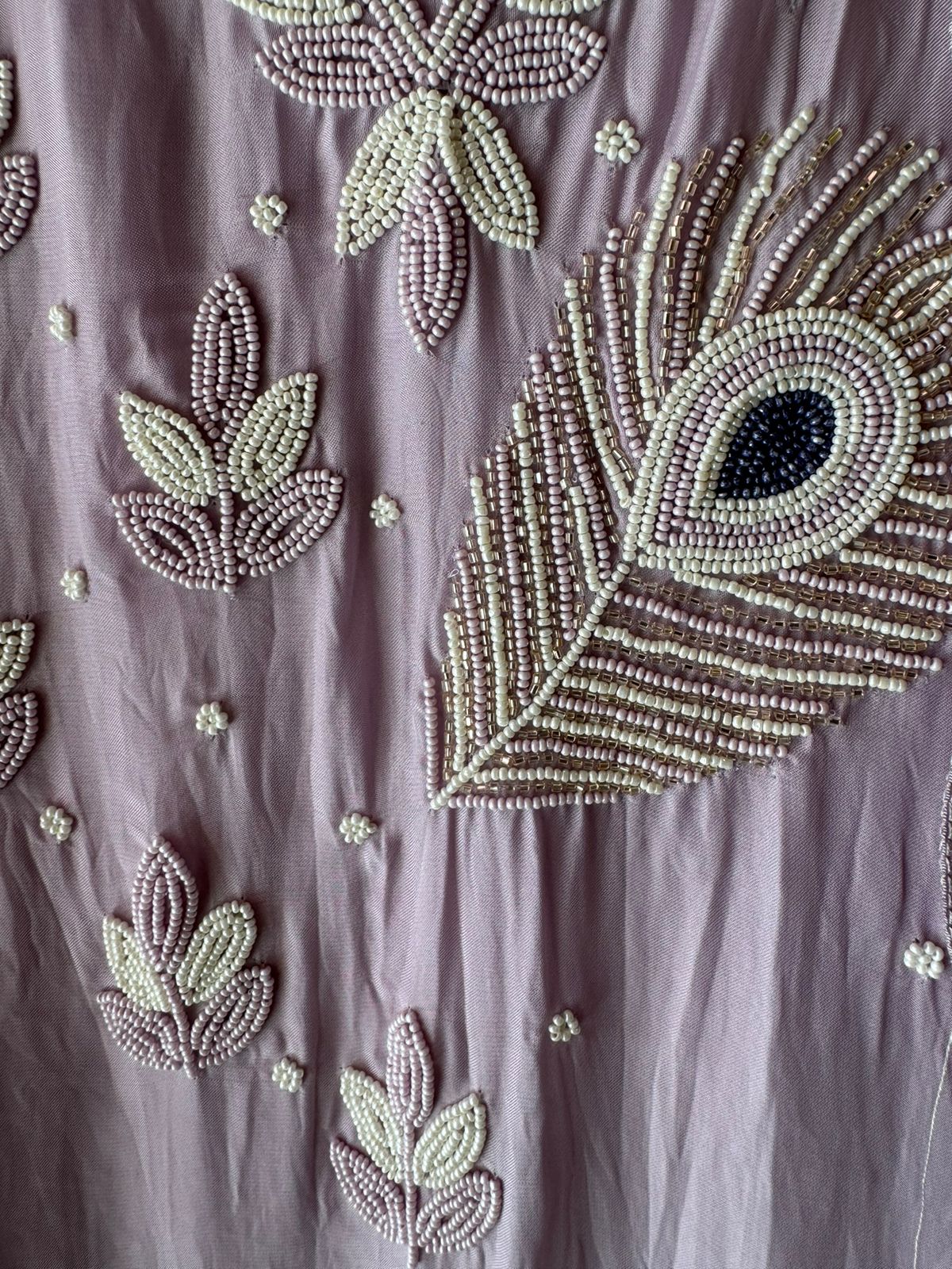 Soft organza Shirt with beautiful handwork highlighting on the neck front with Moti work