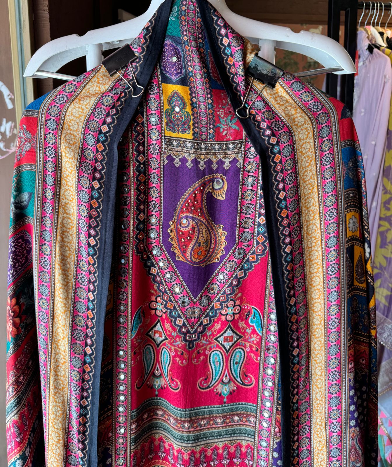 Soft digital printed muslin shirt jaipuri printed Very Moti and Paper mirror highlighting over all the shirt