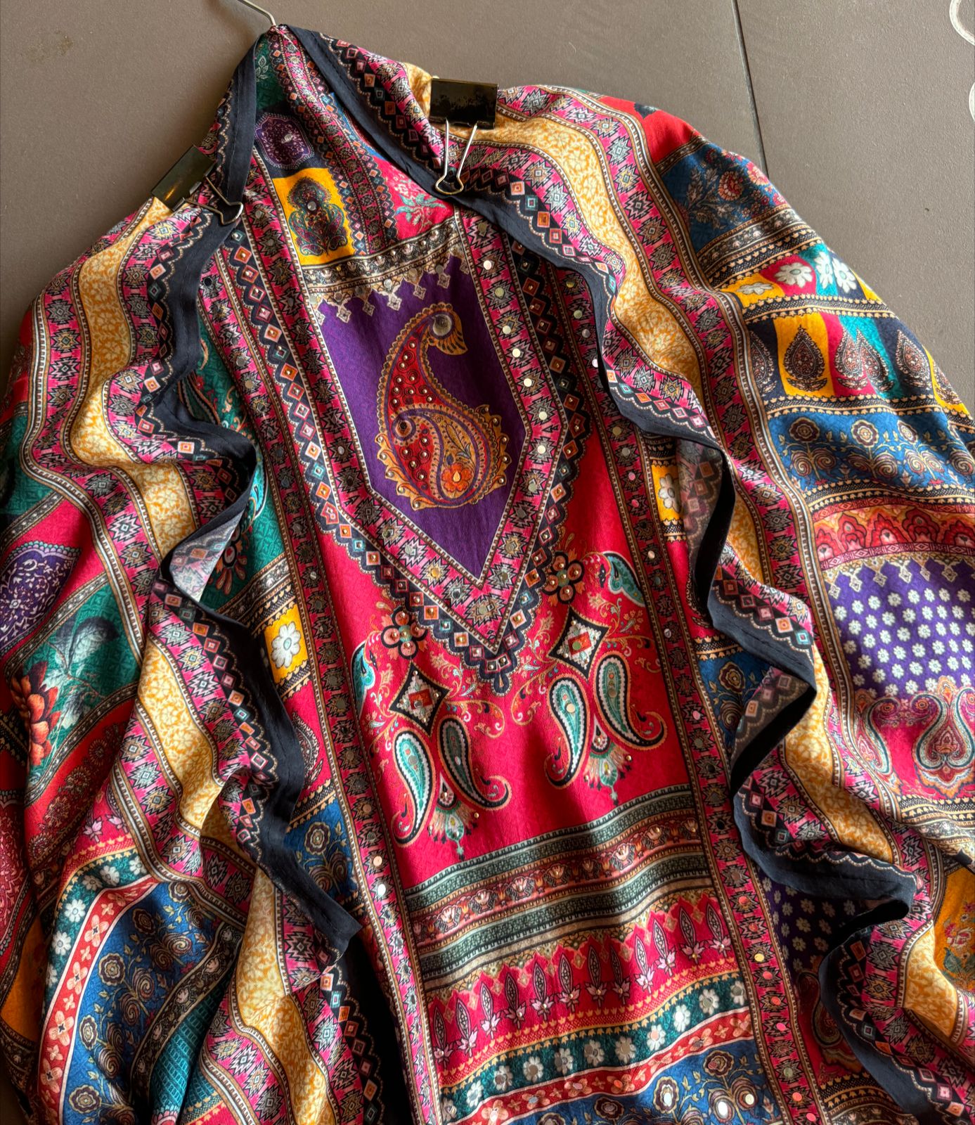 Soft digital printed muslin shirt jaipuri printed Very Moti and Paper mirror highlighting over all the shirt