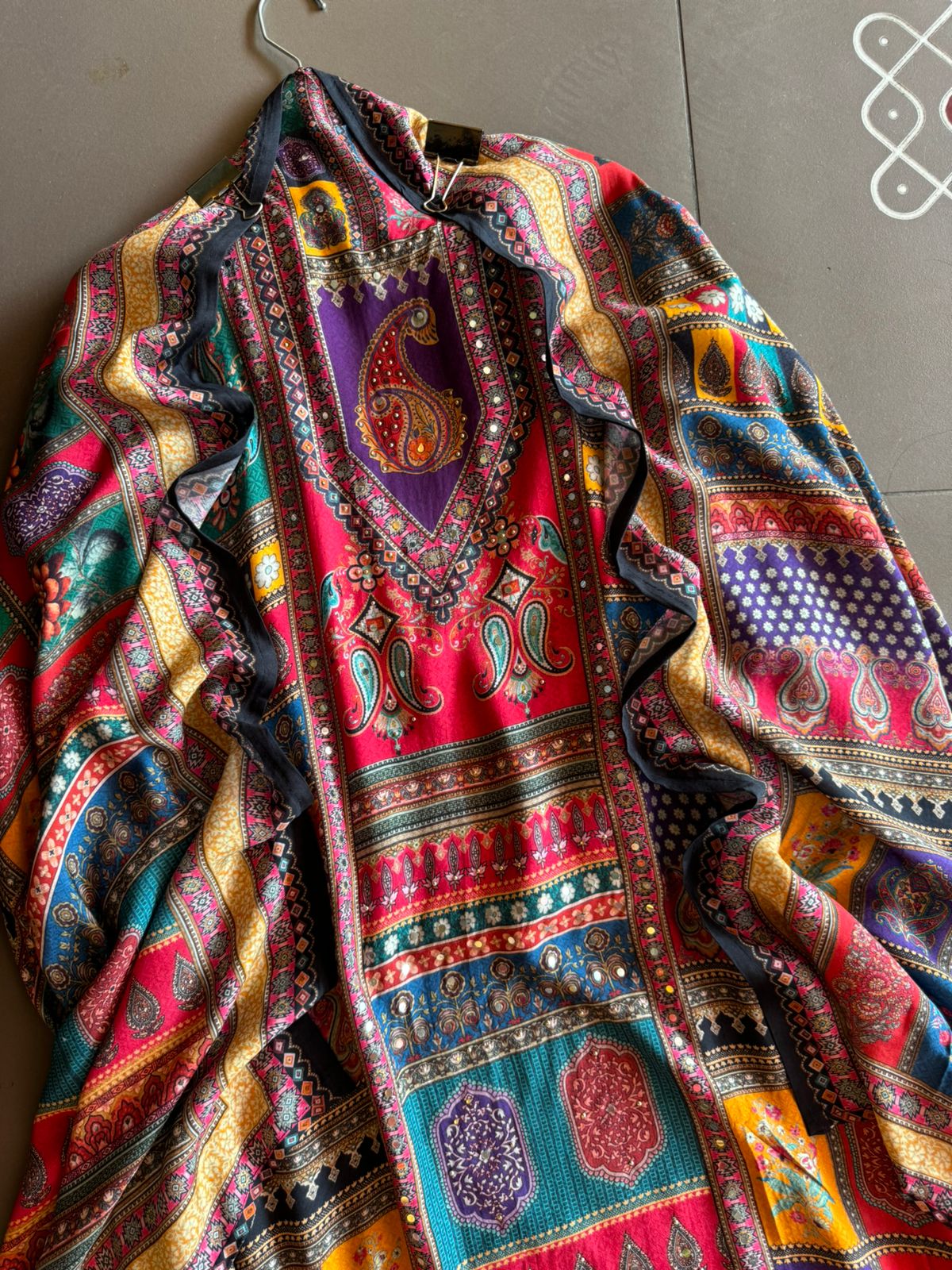 Soft digital printed muslin shirt jaipuri printed Very Moti and Paper mirror highlighting over all the shirt