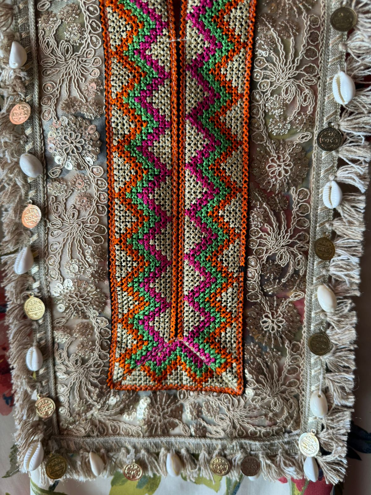 Pure cotton digital Floral printed COORD set with Jute patchwork on the neckline