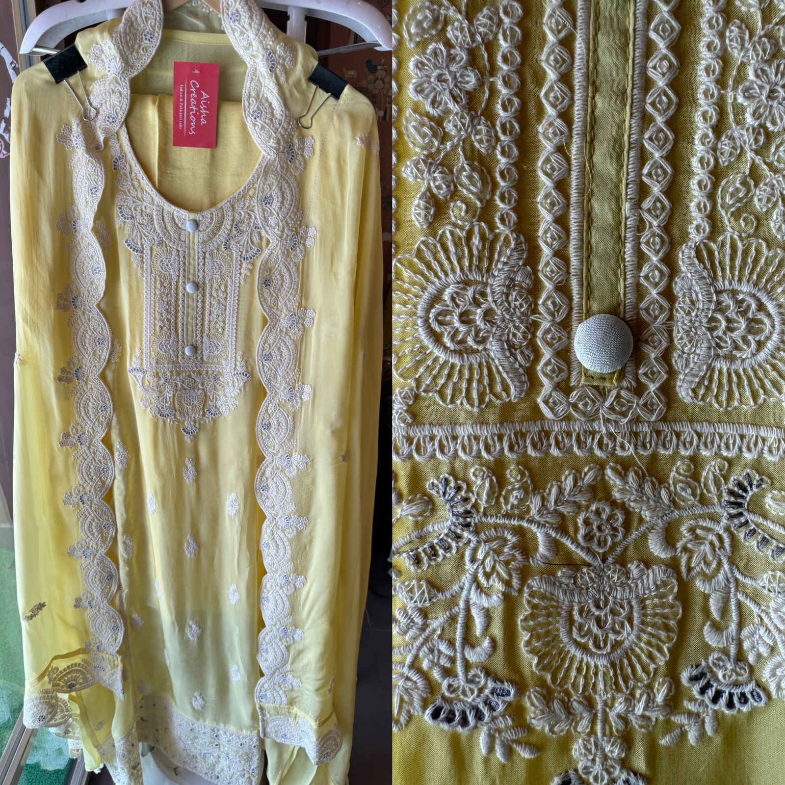 Soft organza Unstitched shirt with designer Threadwork booties and Even on the sides of the shirt