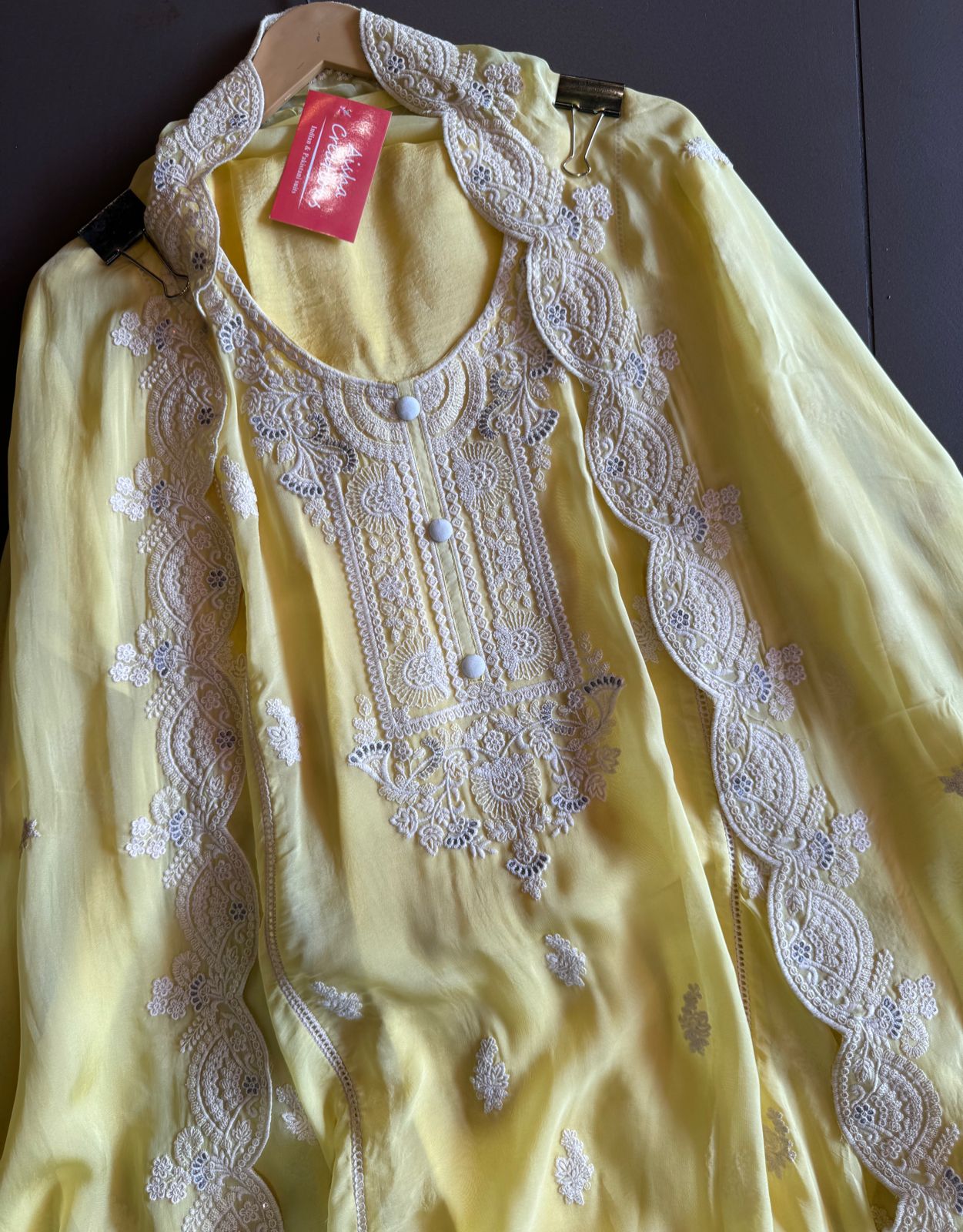 Soft organza Unstitched shirt with designer Threadwork booties and Even on the sides of the shirt