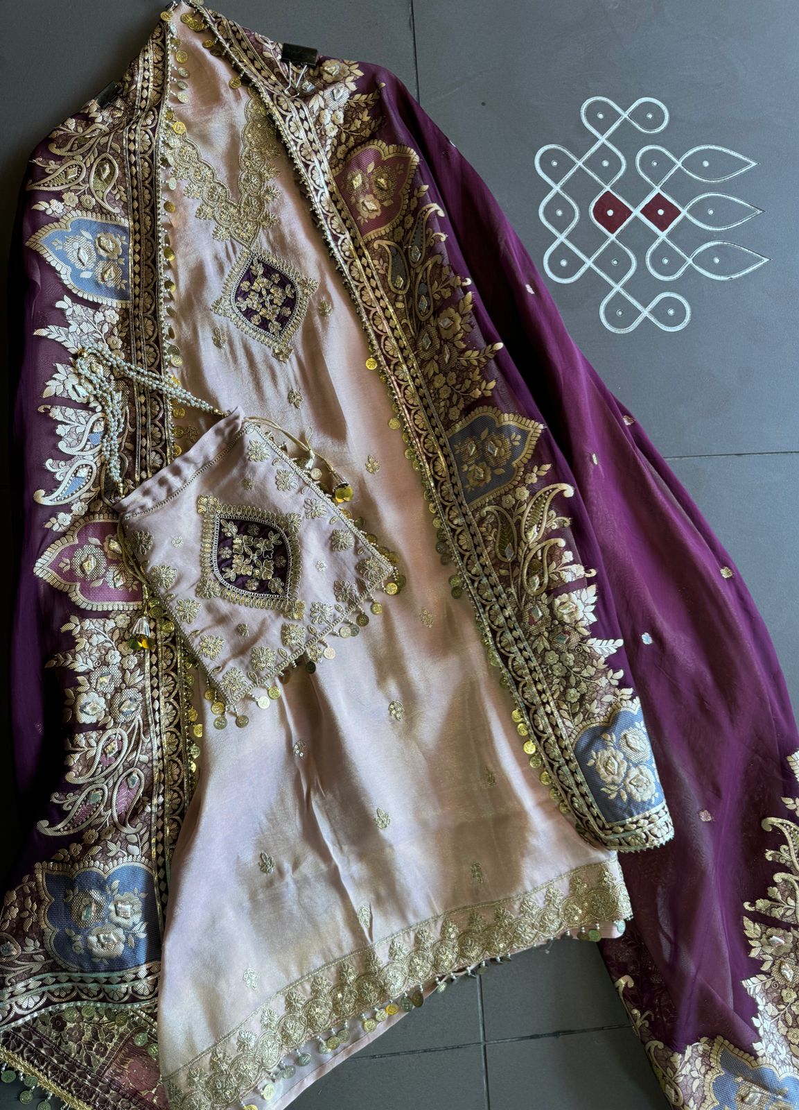 Pure organza silk zari weaving booties unstitched Shirt with very gorgeous neckline made from Dori zari and dabka work