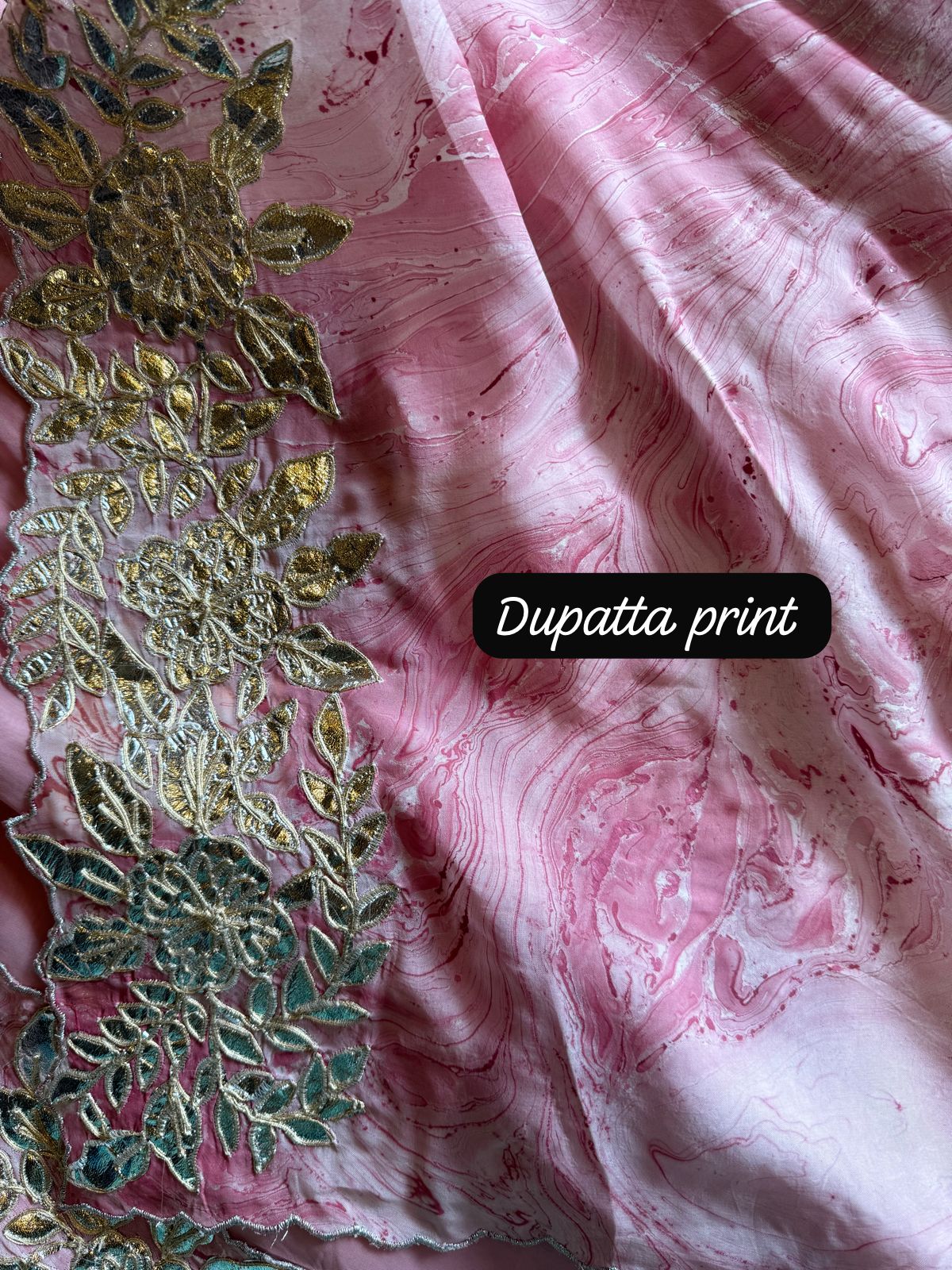 Plain shirt with neck Patti design and Cutwork done on the ghera of the shirt (Foil with dori work)