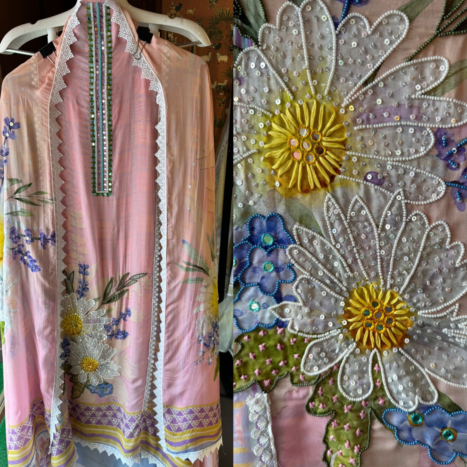 100% Pure soft organza shirt with very high quality digital