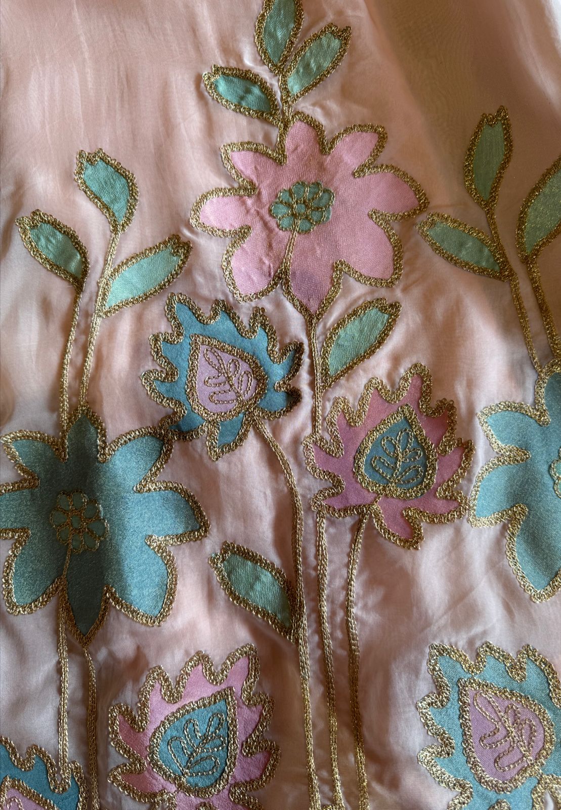 Soft organza Shirt unstitched Shirt with floral shimmer handcraft patchwork And zari Kadhai