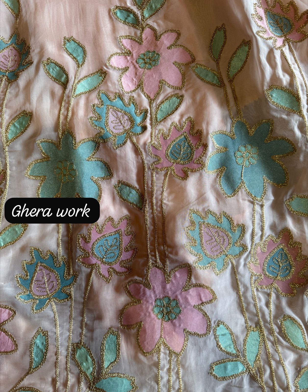 Soft organza Shirt unstitched Shirt with floral shimmer handcraft patchwork And zari Kadhai