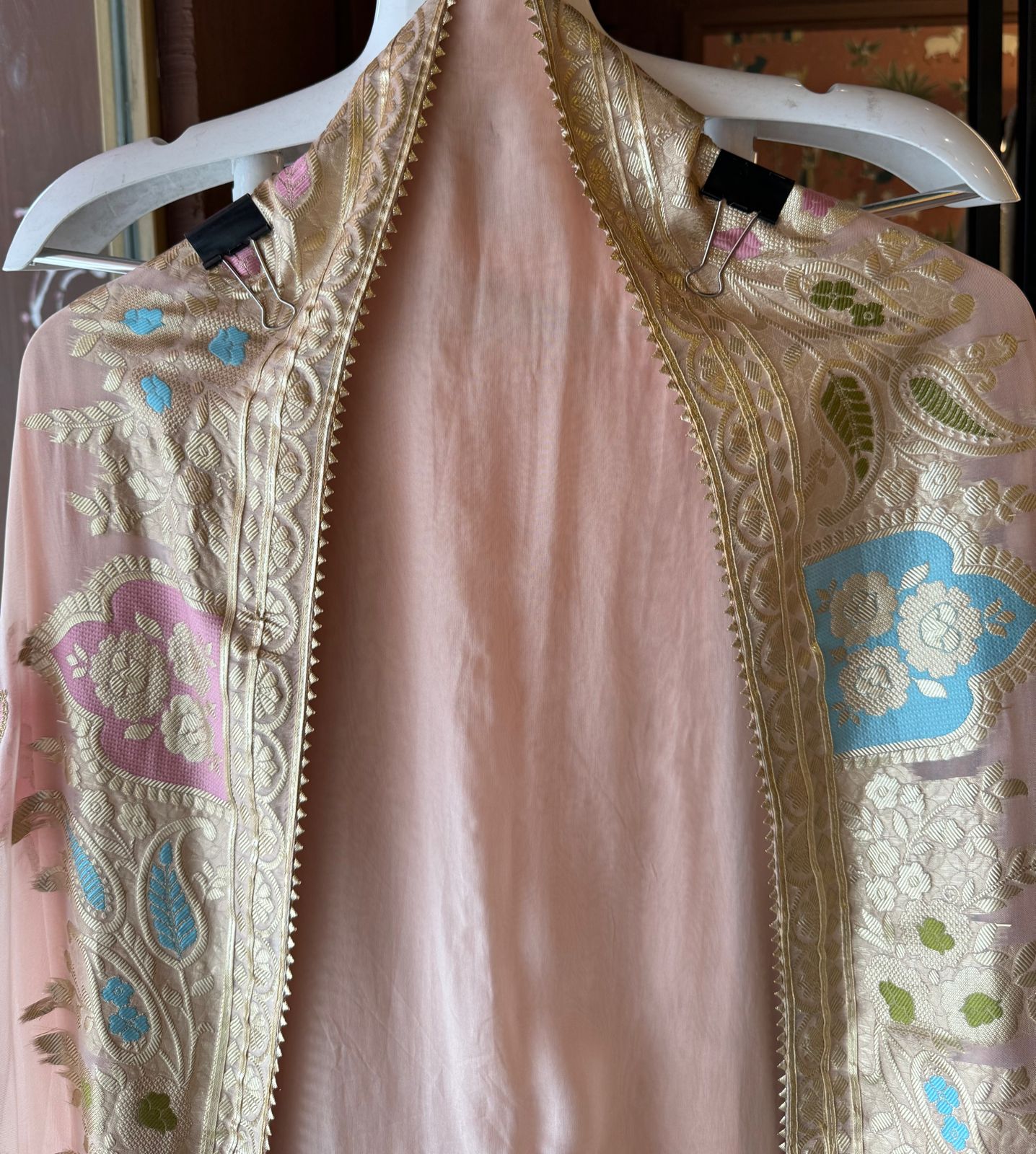 Soft organza Shirt unstitched Shirt with floral shimmer handcraft patchwork And zari Kadhai