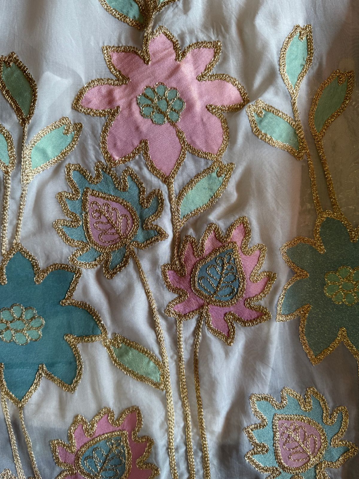 Soft organza Shirt unstitched Shirt with floral shimmer handcraft patchwork And zari Kadhai